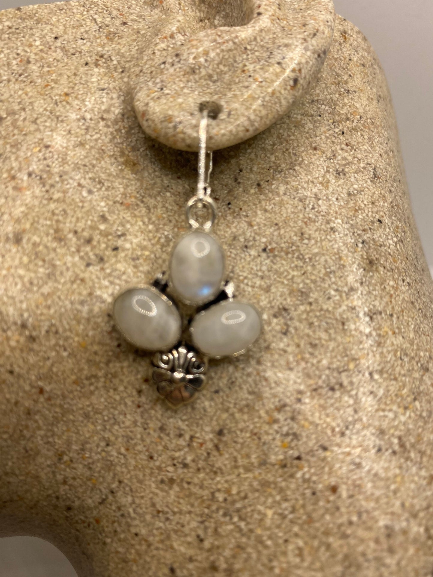 Vintage Rainbow Moonstone Sterling Silver Lever Back Dangle Earrings