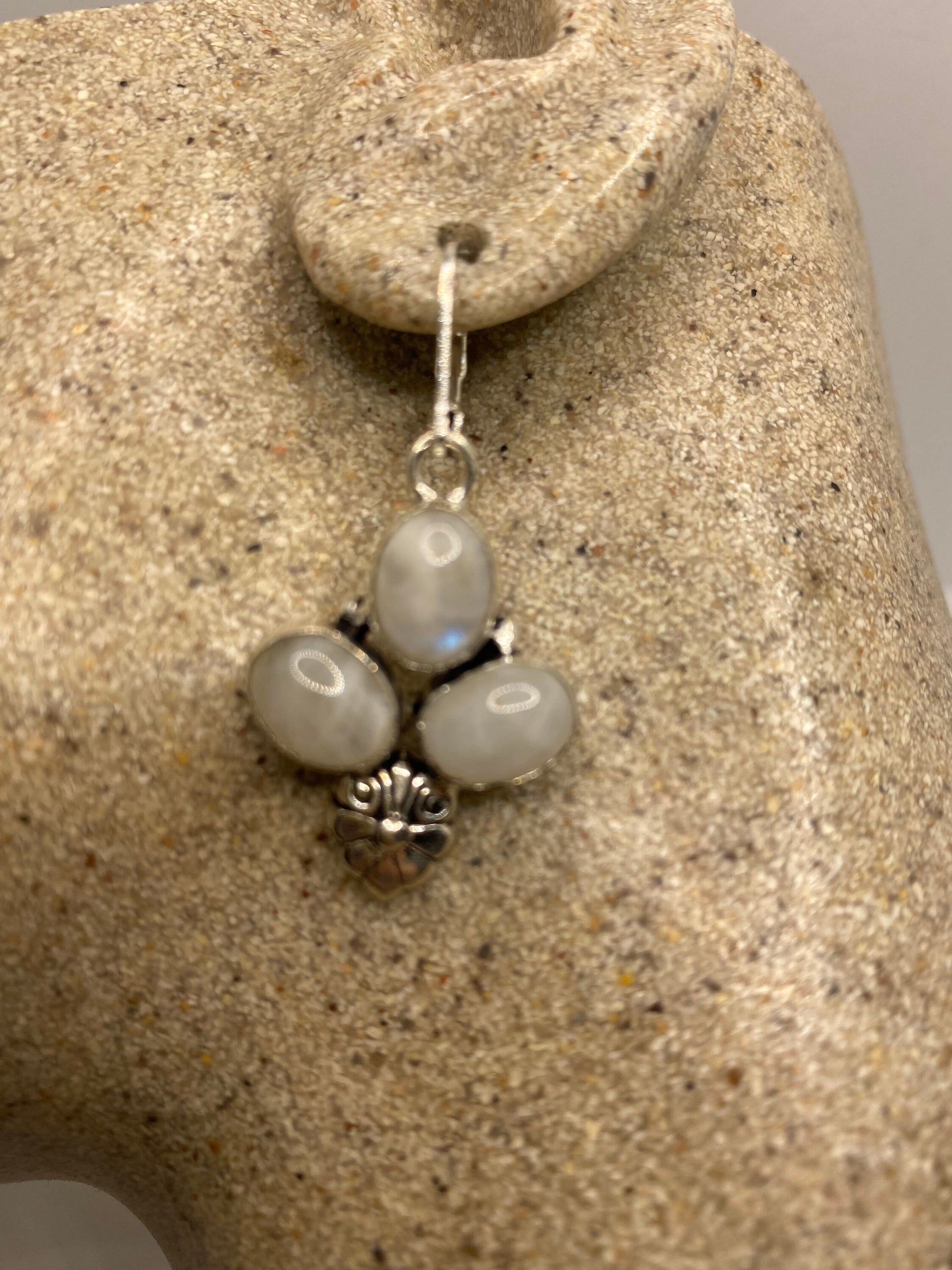 Vintage Rainbow Moonstone Sterling Silver Lever Back Dangle Earrings