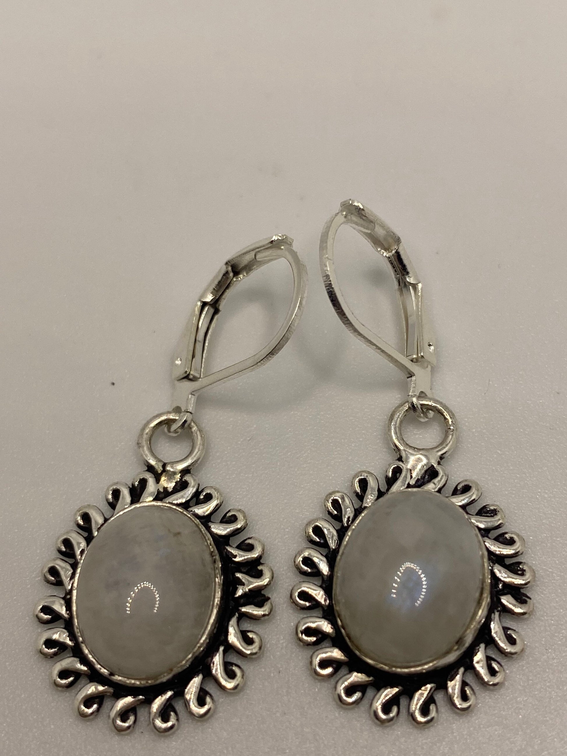 Vintage Rainbow Moonstone Sterling Silver Lever Back Dangle Earrings