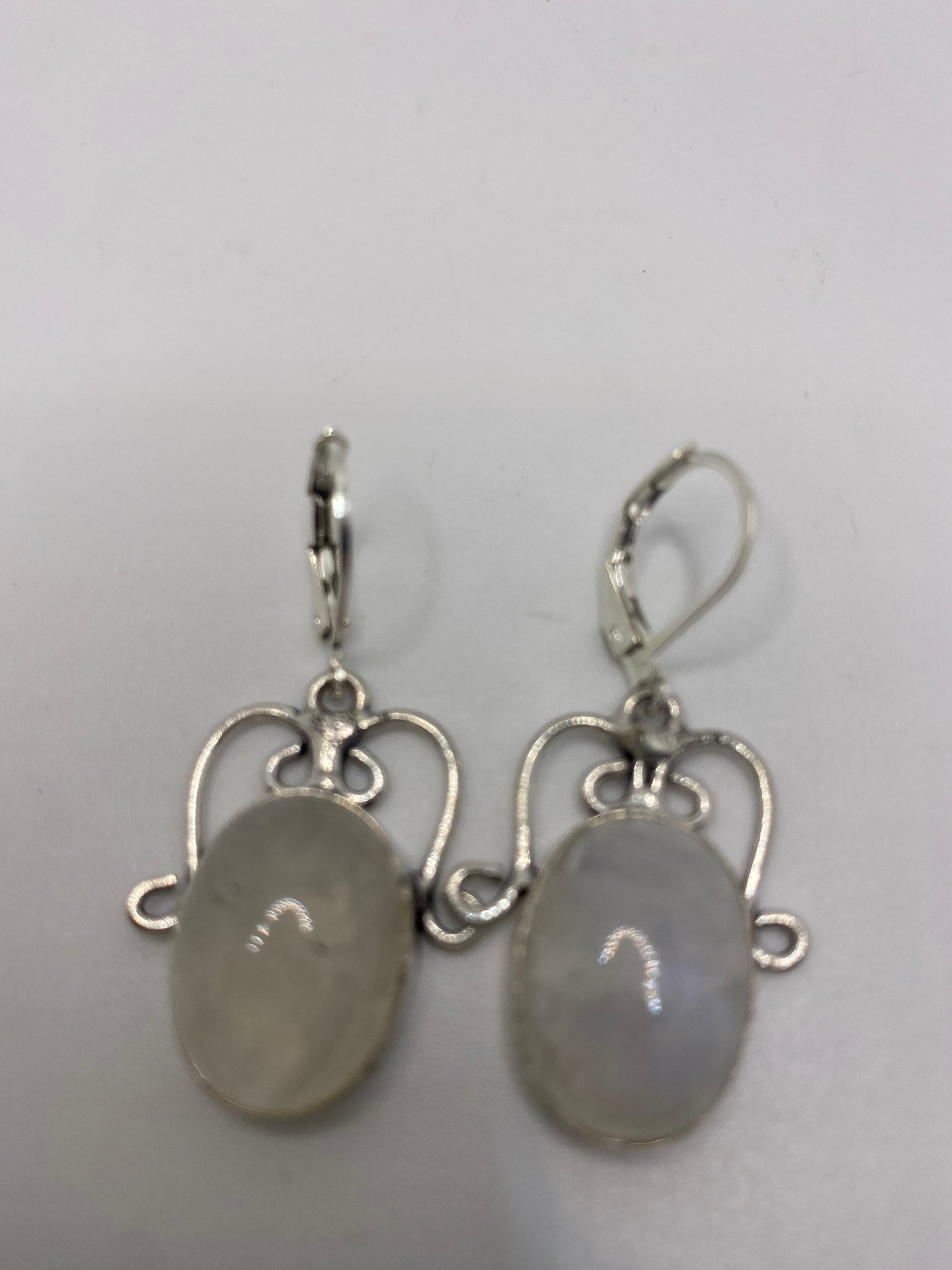 Vintage Rainbow Moonstone Sterling Silver Lever Back Dangle Earrings