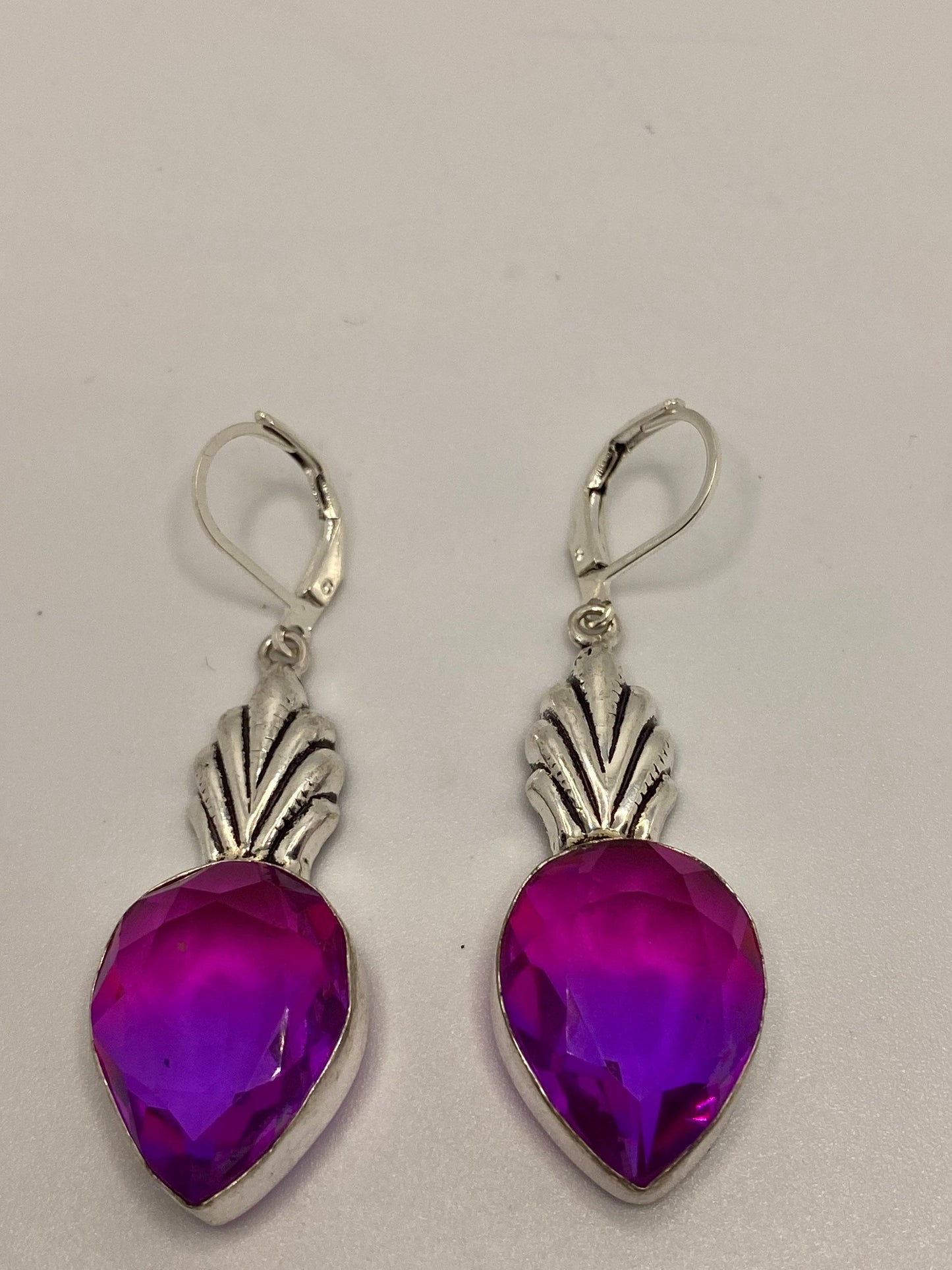 Antique Vintage Purple Volcanic Glass Silver Dangle Earrings