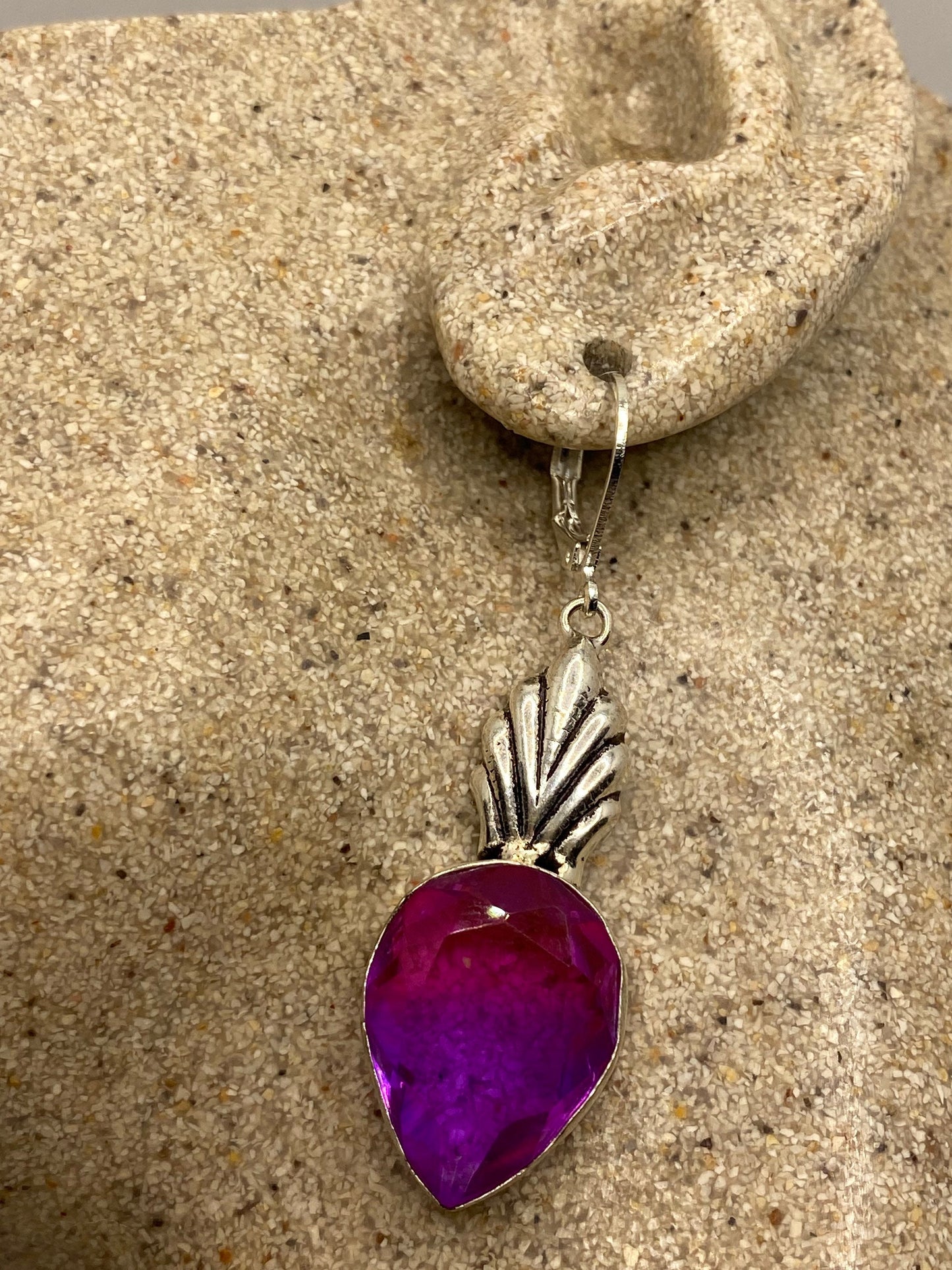 Antique Vintage Purple Volcanic Glass Silver Dangle Earrings