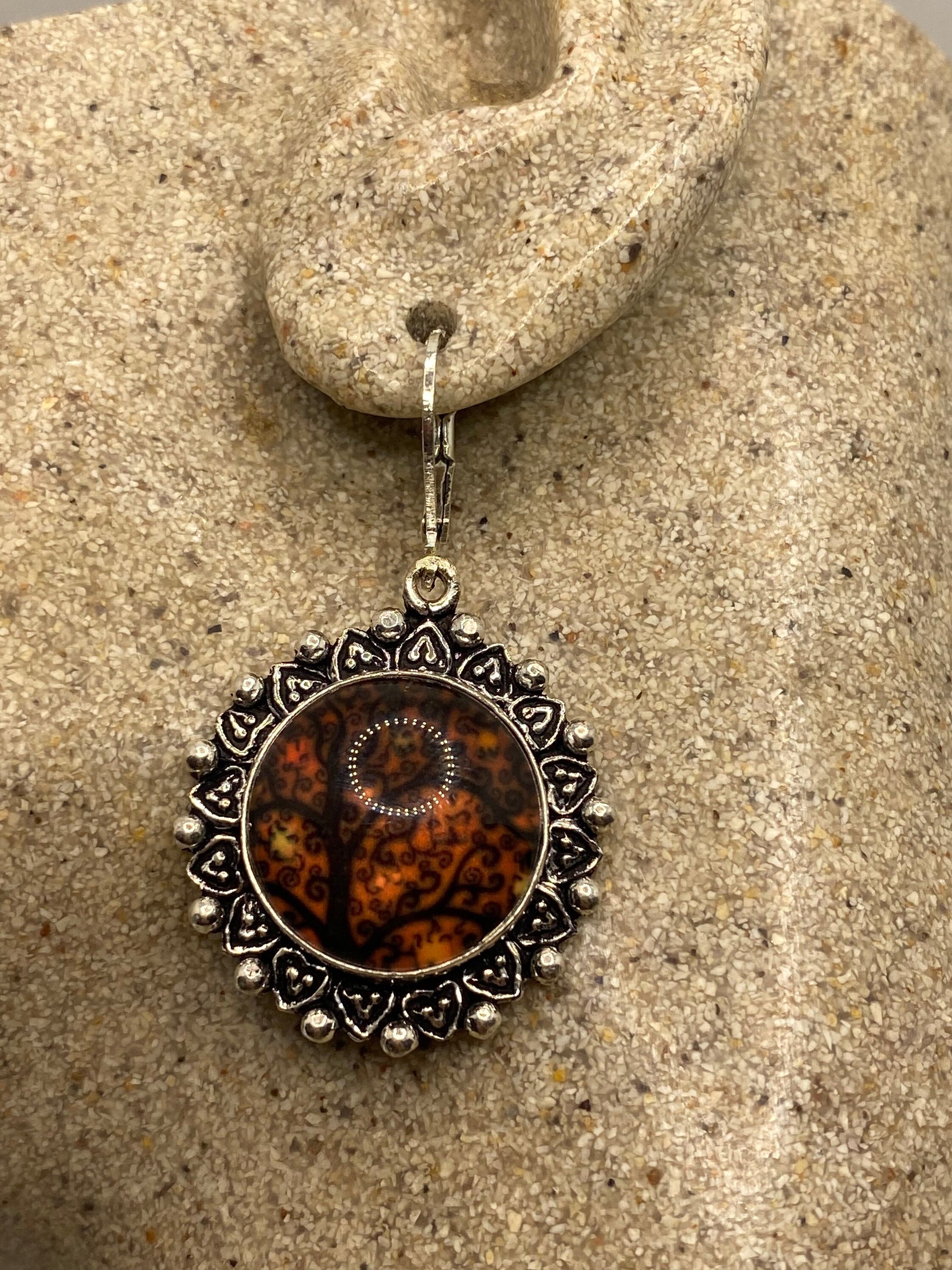 Antique Vintage Yellow Glass Silver Dangle Earrings