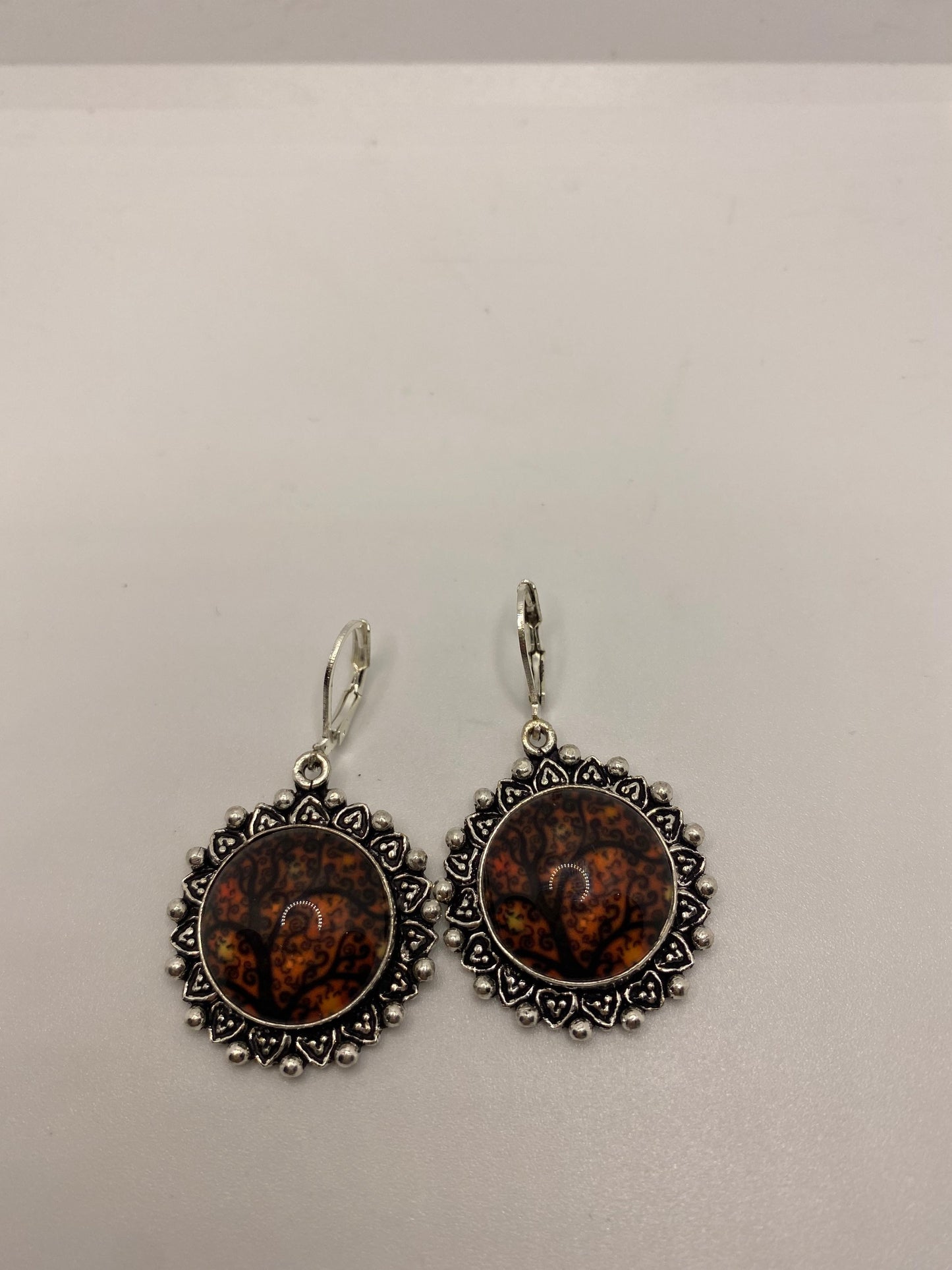 Antique Vintage Yellow Glass Silver Dangle Earrings