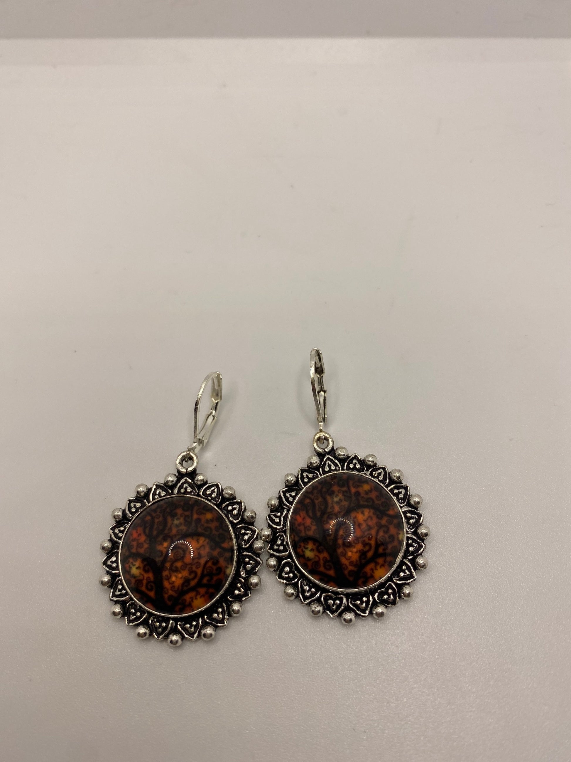 Antique Vintage Yellow Glass Silver Dangle Earrings