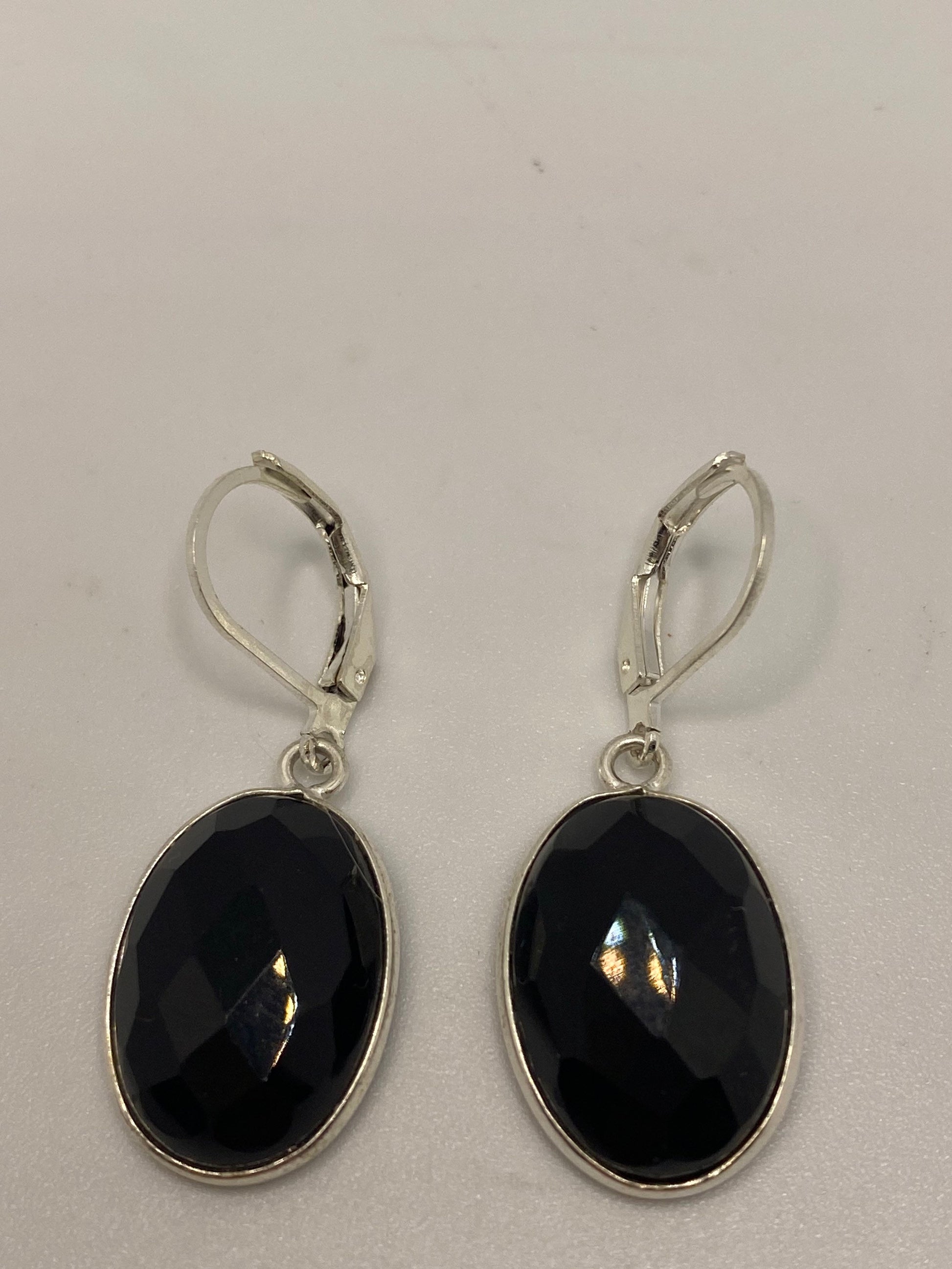 Vintage Black Earring Onyx 925 Sterling Silver Deco Dangle Chandelier