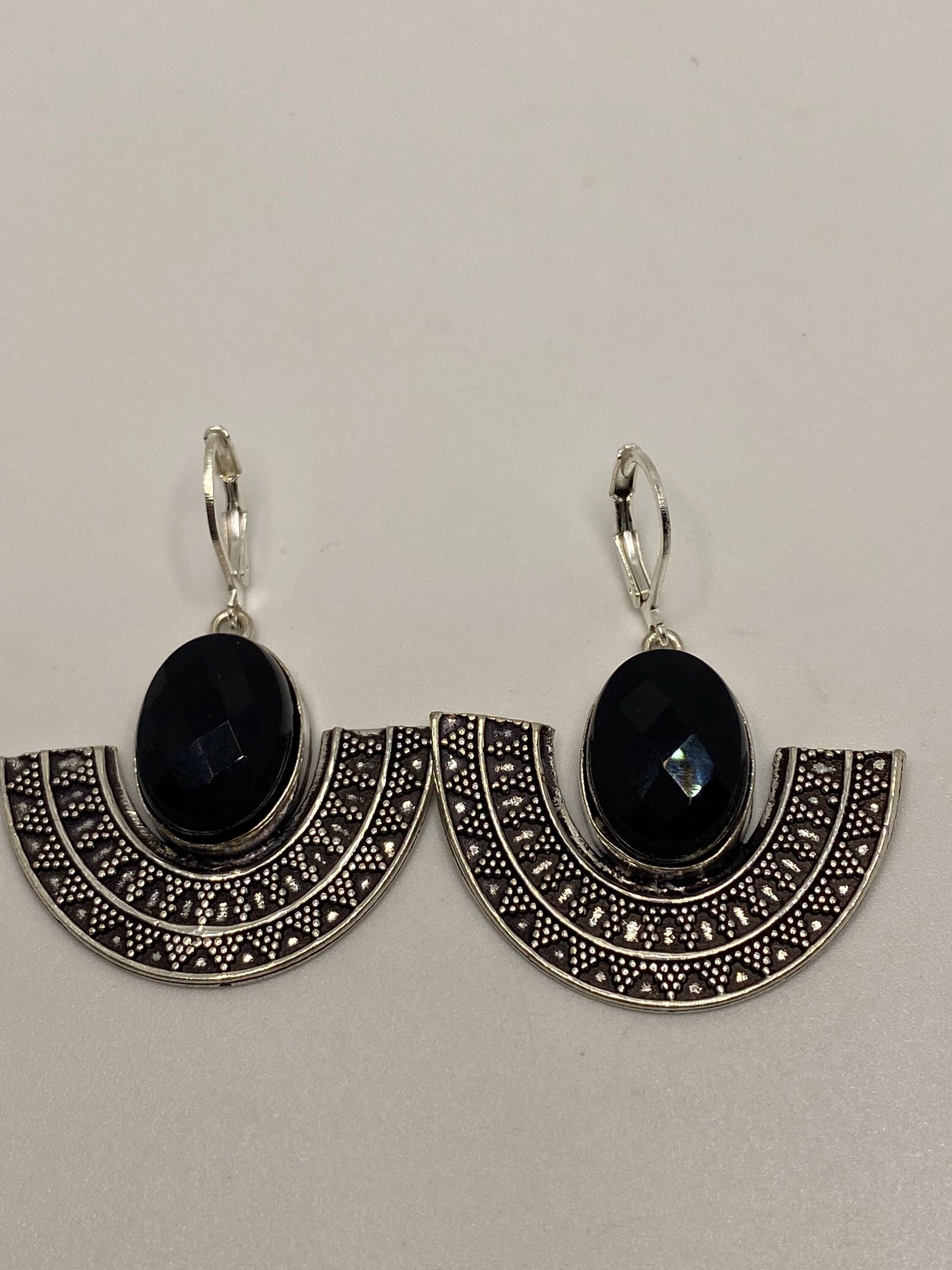 Vintage Black Earring Onyx 925 Sterling Silver Deco Dangle Chandelier