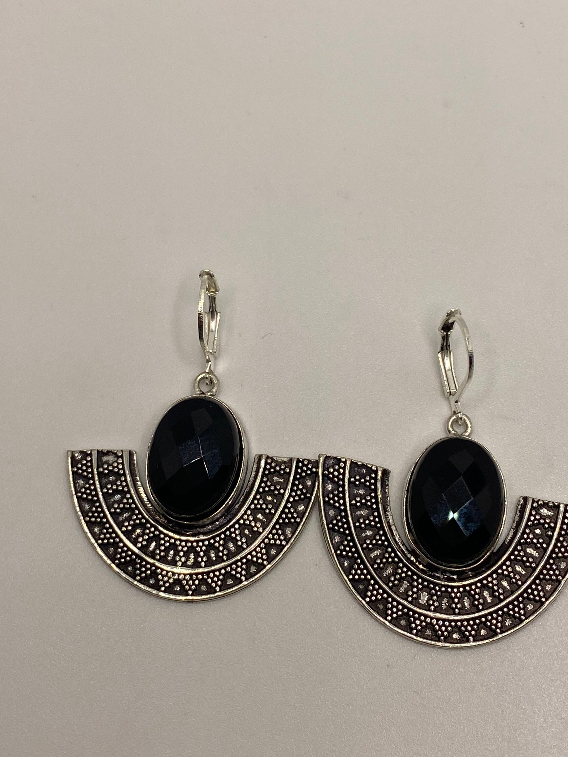 Vintage Black Earring Onyx 925 Sterling Silver Deco Dangle Chandelier