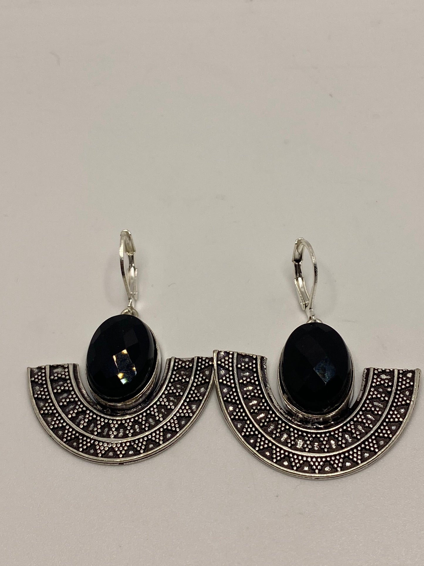 Vintage Black Earring Onyx 925 Sterling Silver Deco Dangle Chandelier
