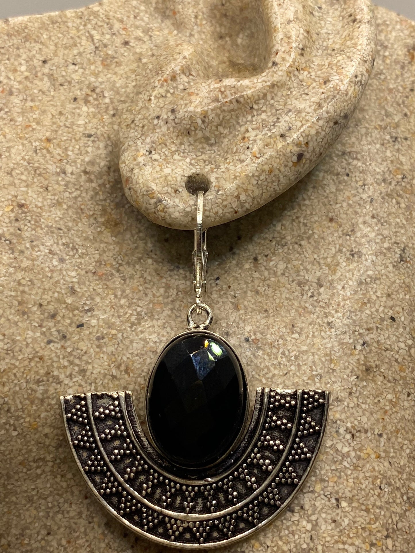 Vintage Black Earring Onyx 925 Sterling Silver Deco Dangle Chandelier