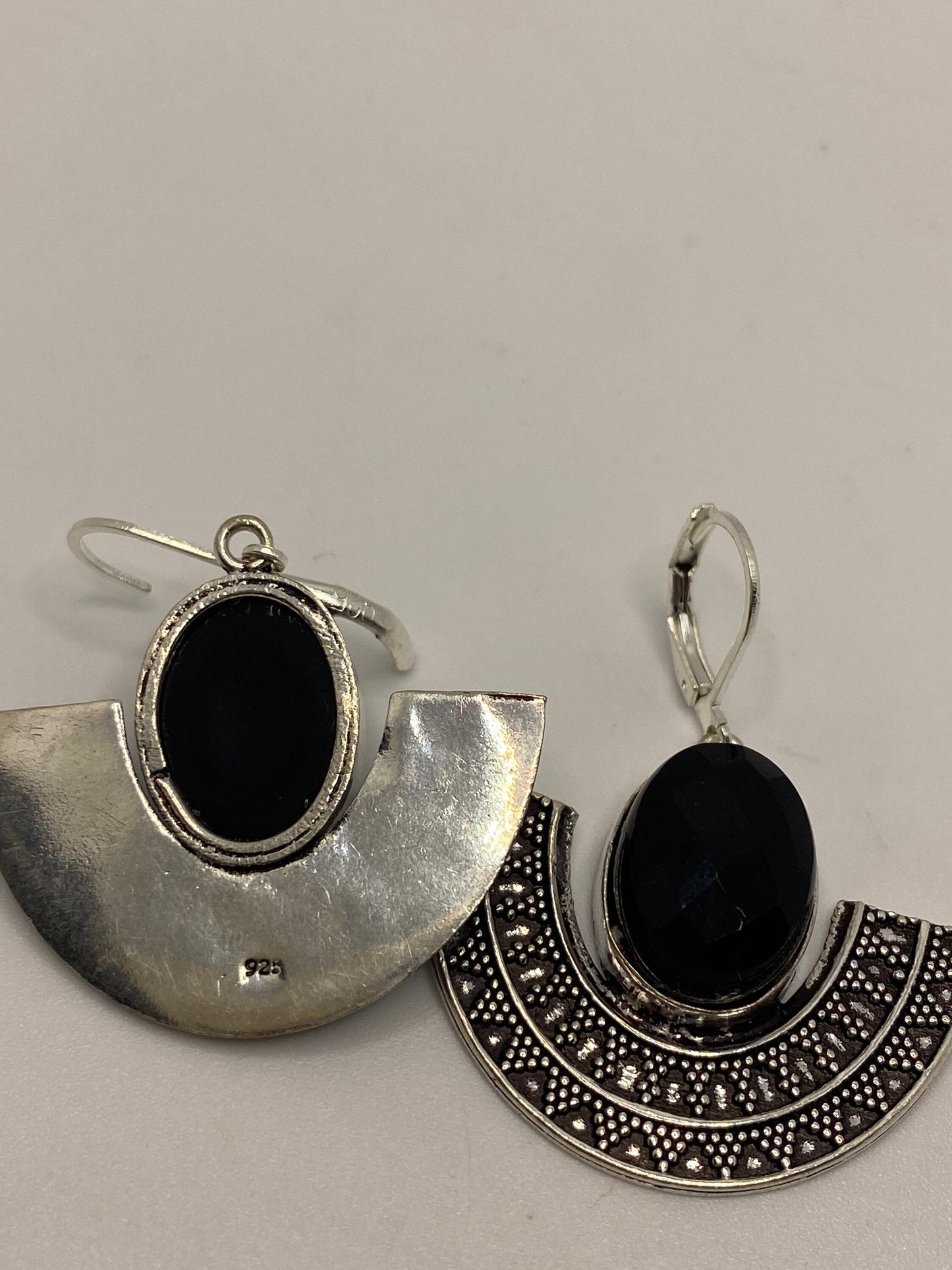 Vintage Black Earring Onyx 925 Sterling Silver Deco Dangle Chandelier