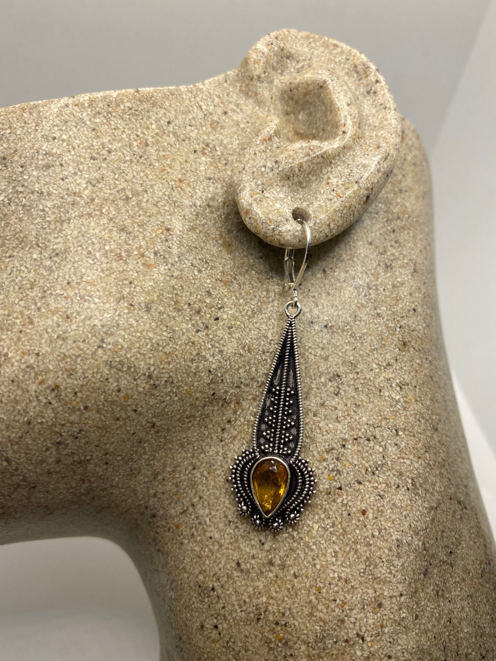 Vintage Golden Citrine Earrings 925 Sterling Silver Deco Dangle Chandelier