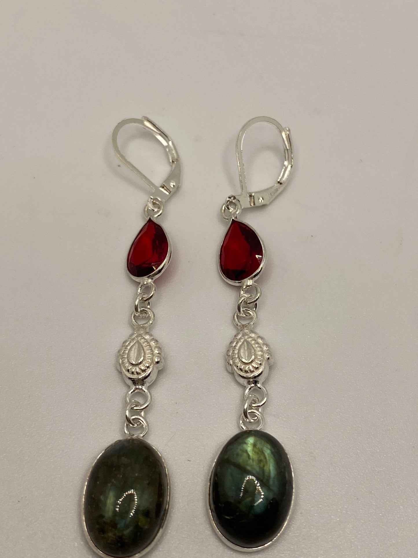 Vintage Labradorite Silver Dangle Earrings