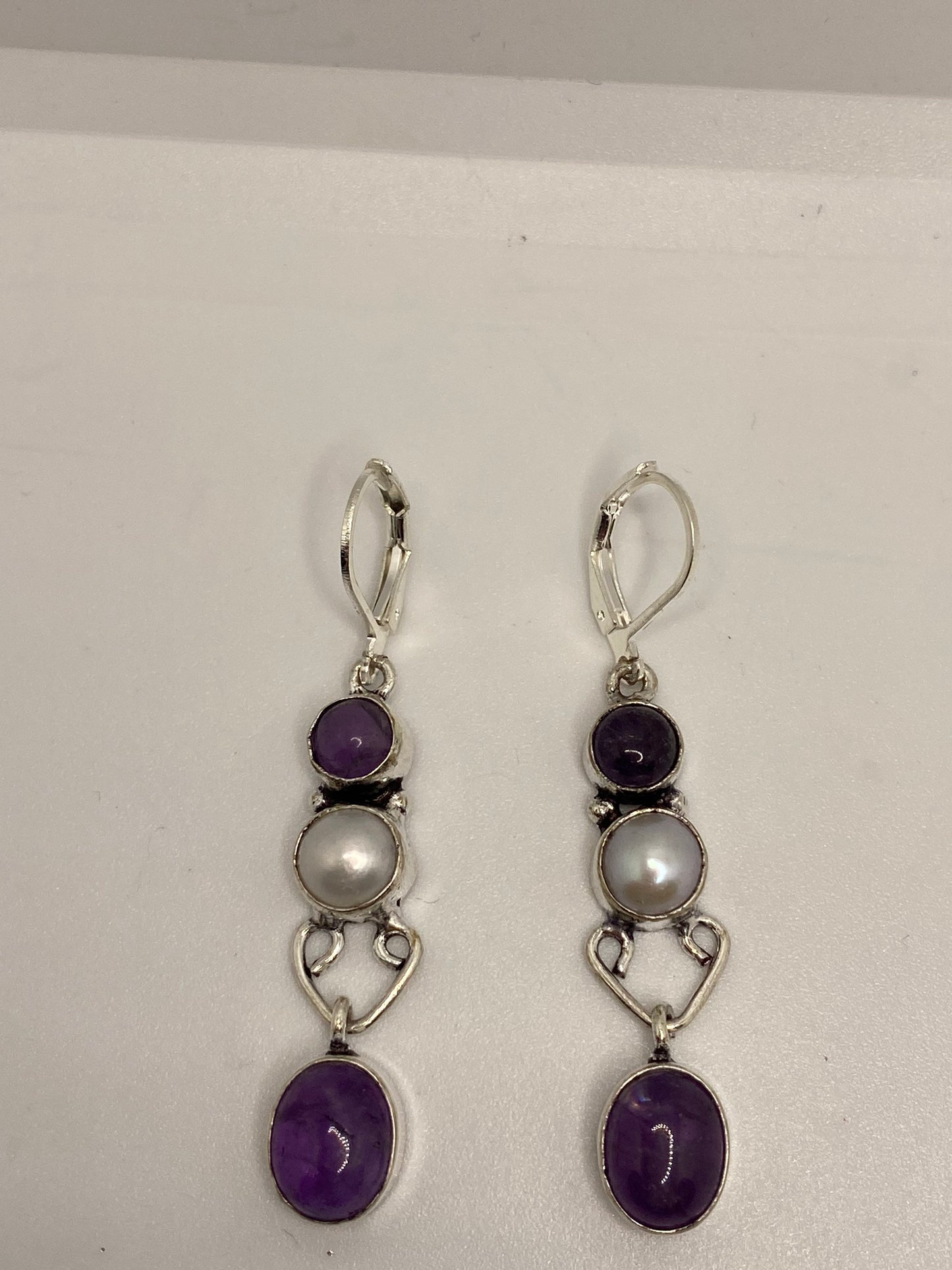 Vintage Sterling Silver Purple Amethyst Earrings