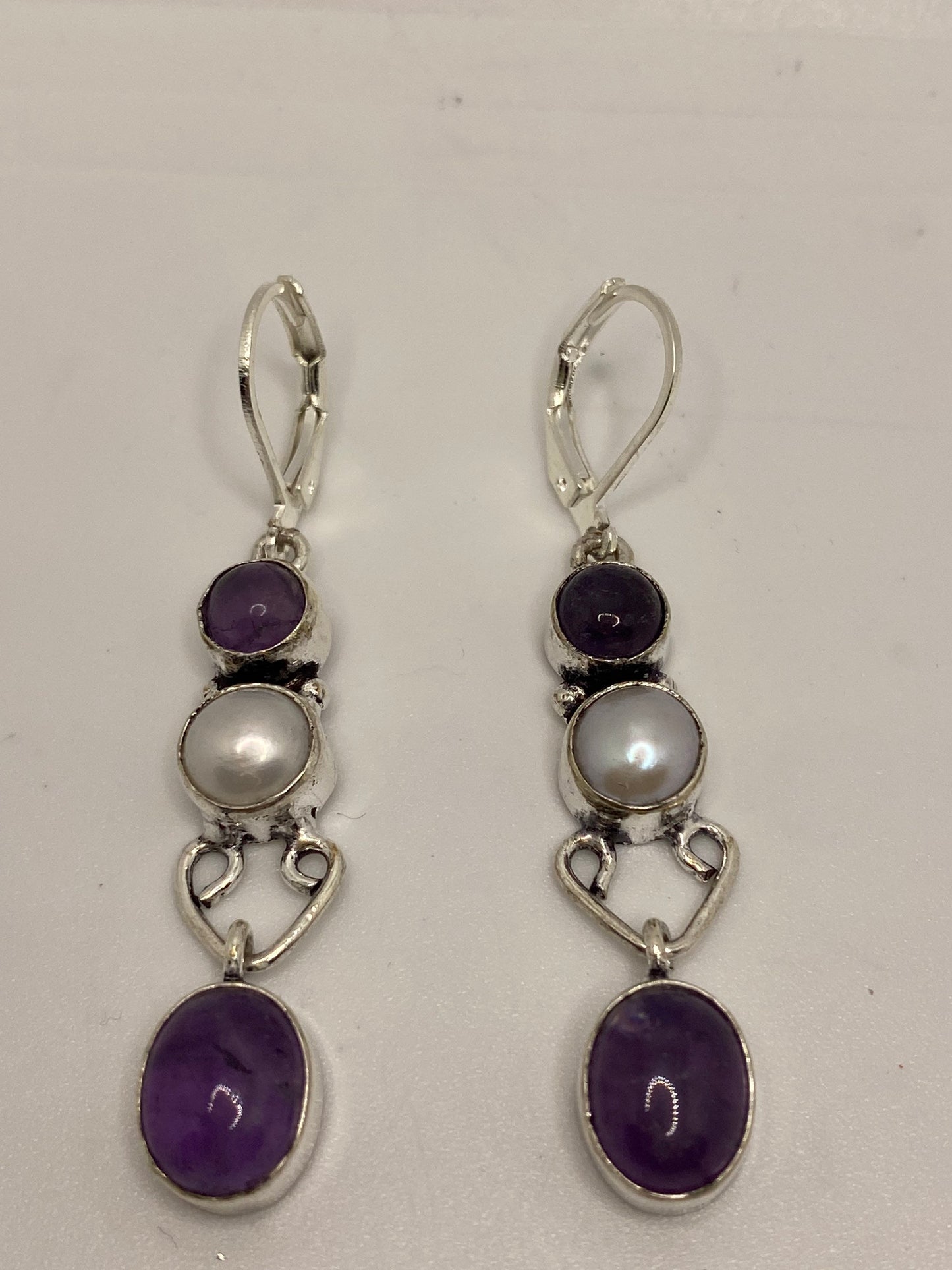 Vintage Sterling Silver Purple Amethyst Earrings