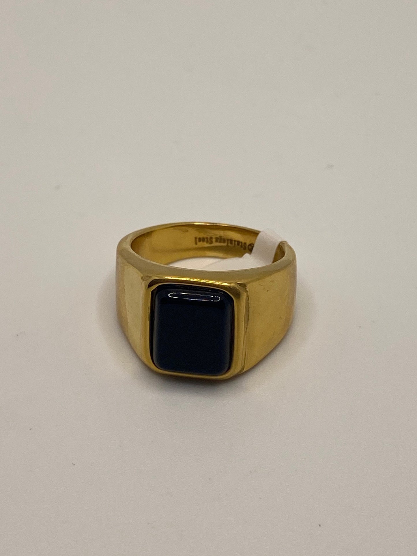 Vintage Golden Stainless Steel Black Onyx Genuine Ring