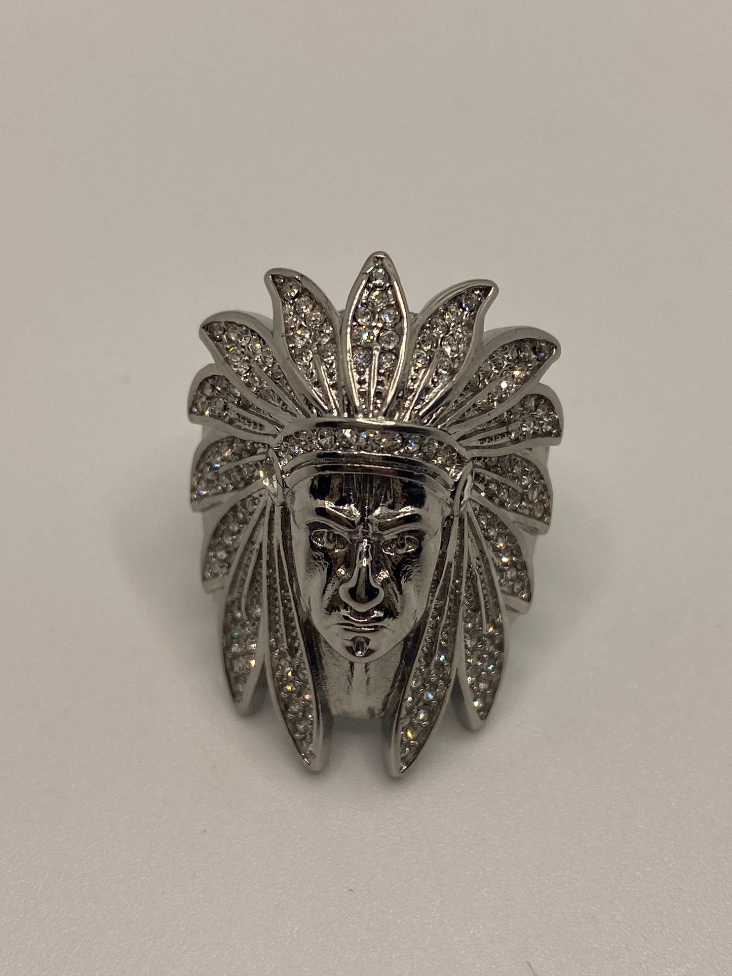 Vintage Native American Indian Chief Silver Stainless Steel Mens Ring