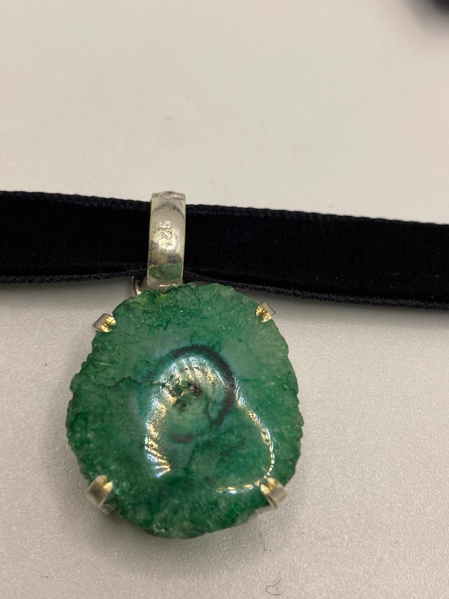 Vintage Green Emerald Geode Crystal Choker Pendant