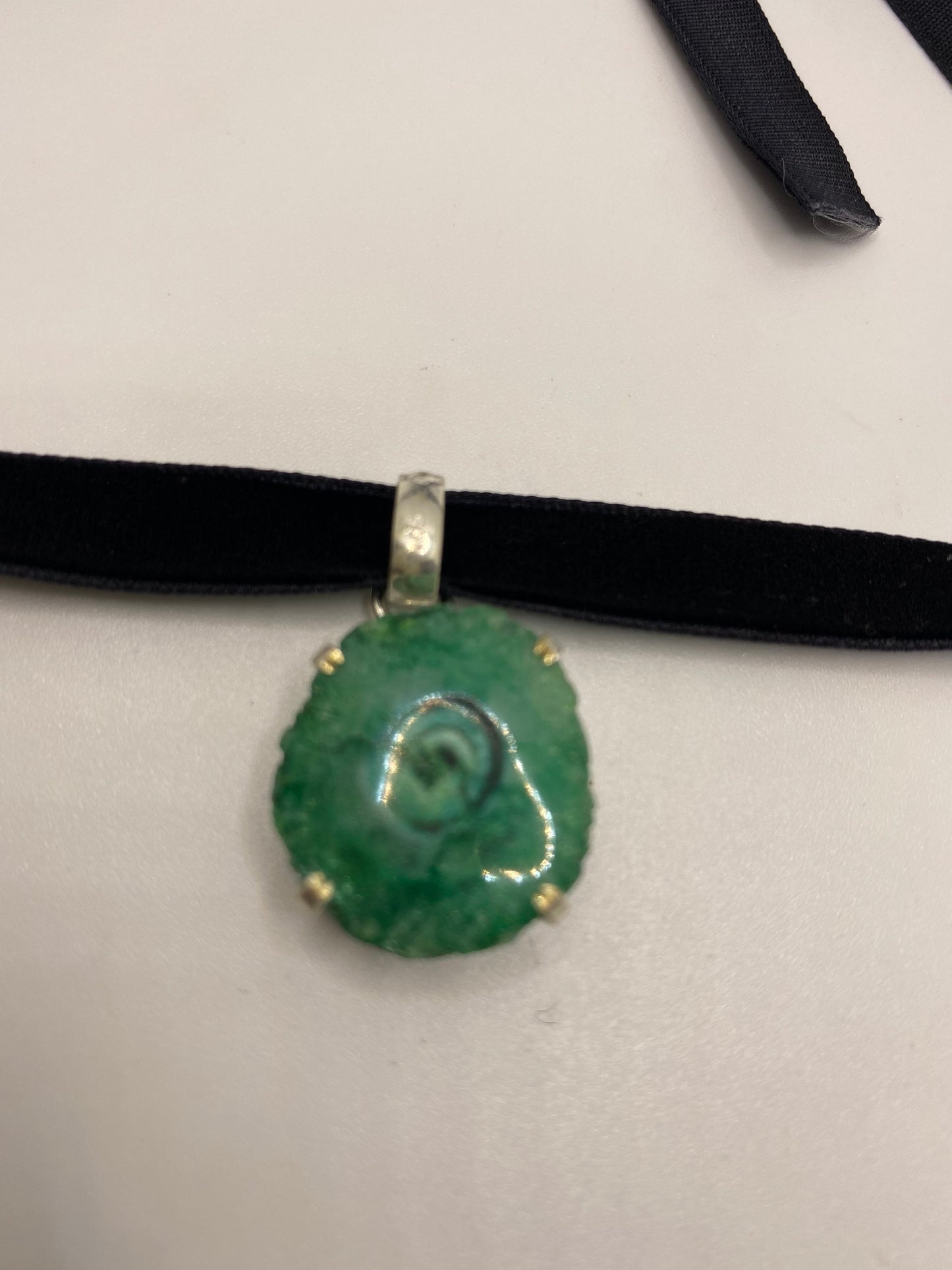 Vintage Green Emerald Geode Crystal Choker Pendant