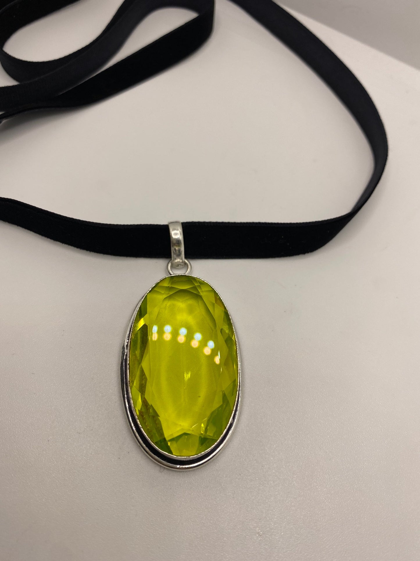 Vintage Lemon Yellow Glass Antique Velvet Choker Necklace