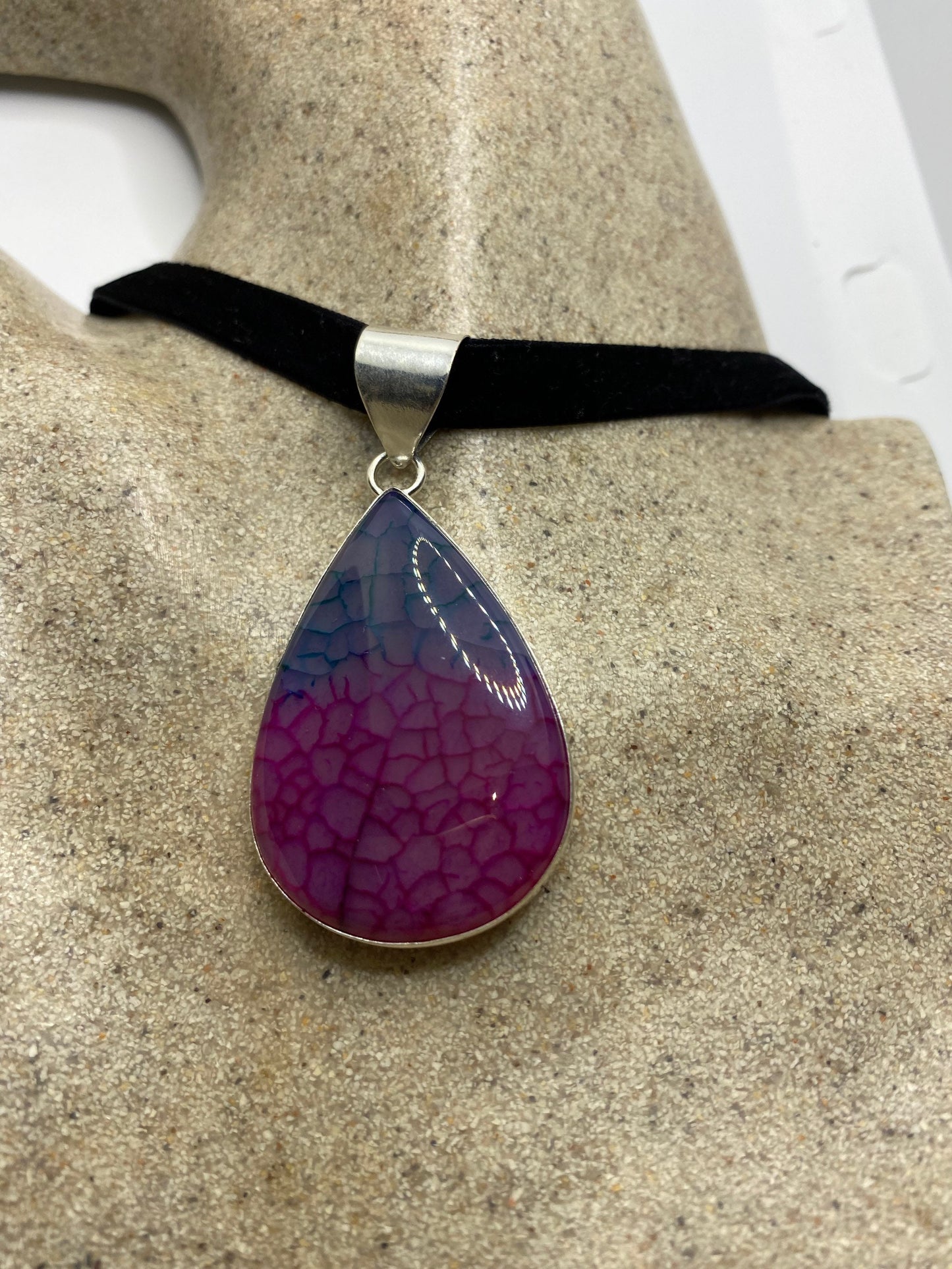 Vintage Watermelon crackled Onyx Choker Necklace