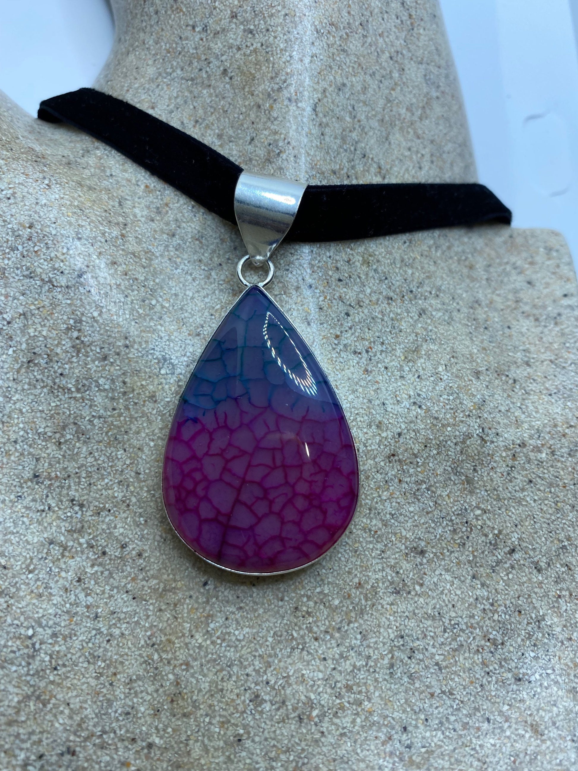 Vintage Watermelon crackled Onyx Choker Necklace