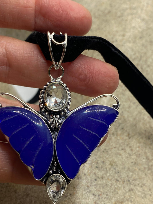 Vintage Blue Chalcedony Butterfly Choker Necklace