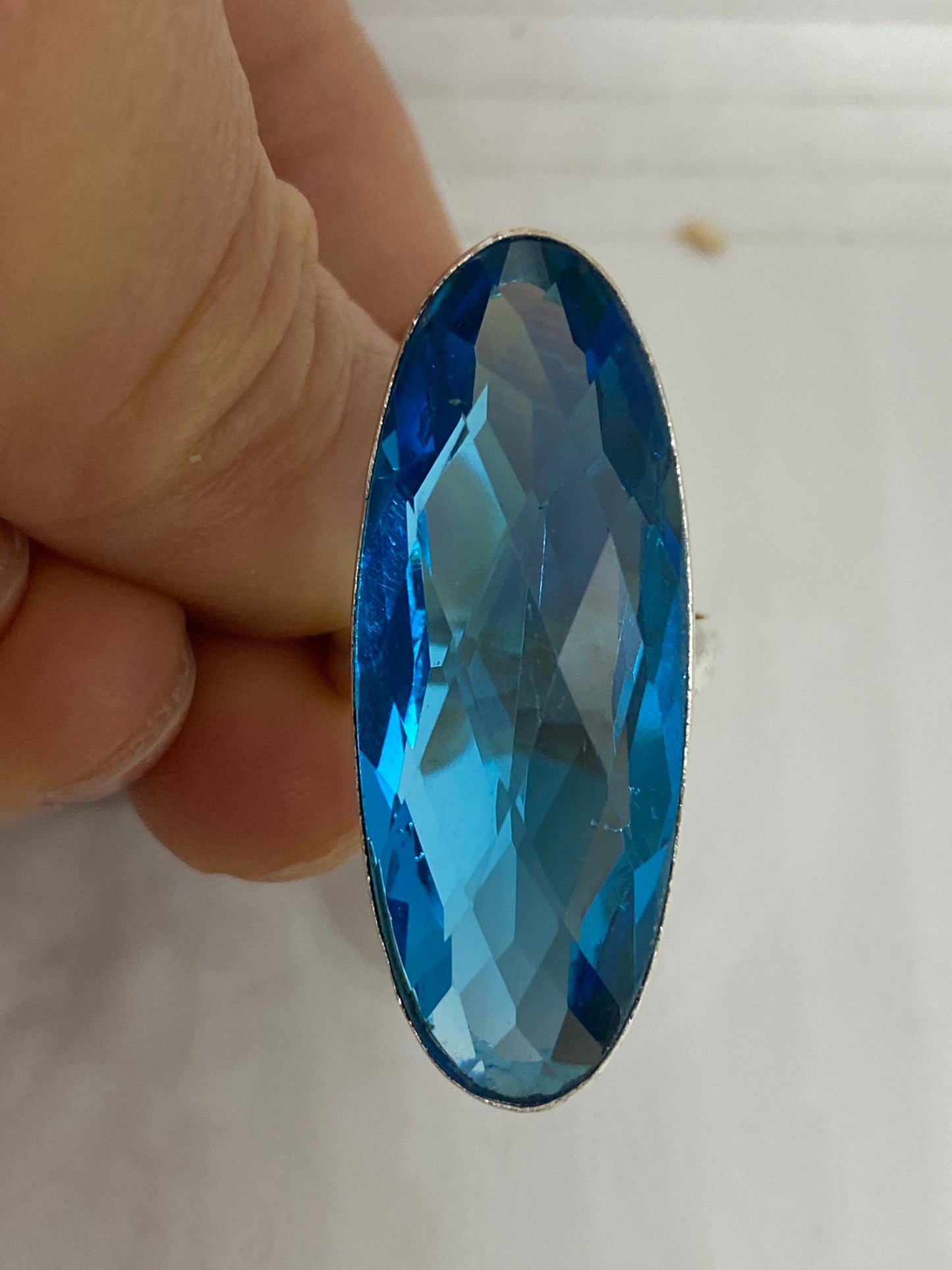Vintage Blue Vintage Art Glass Ring About 1 Inch Long Knuckle Ring
