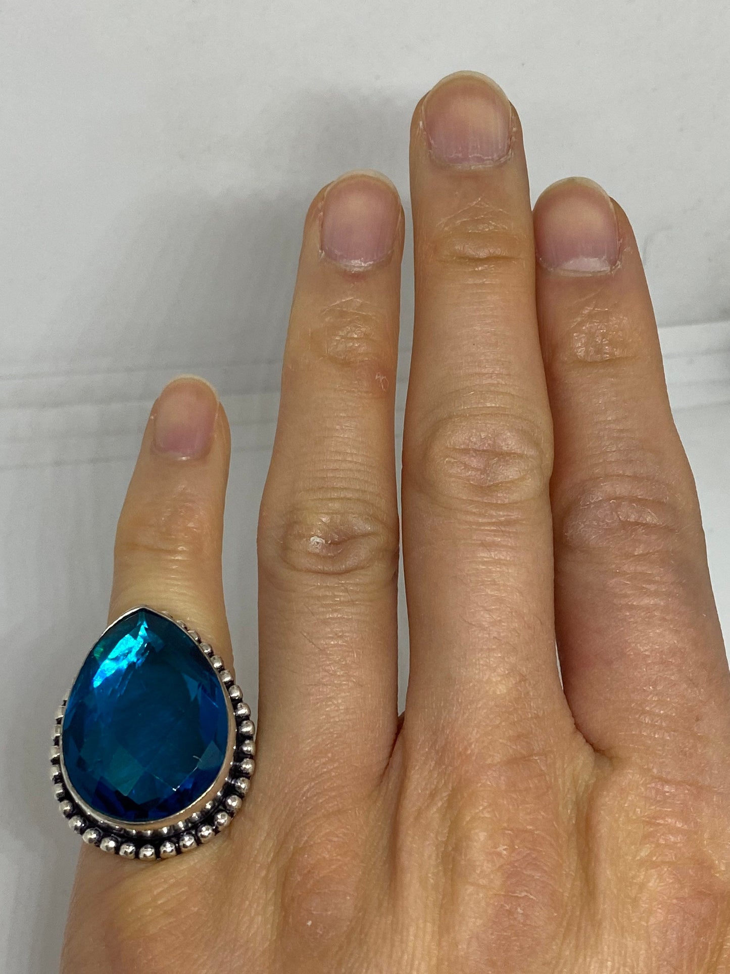 Vintage Blue Vintage Art Glass Ring About 1 Inch Long Knuckle Ring