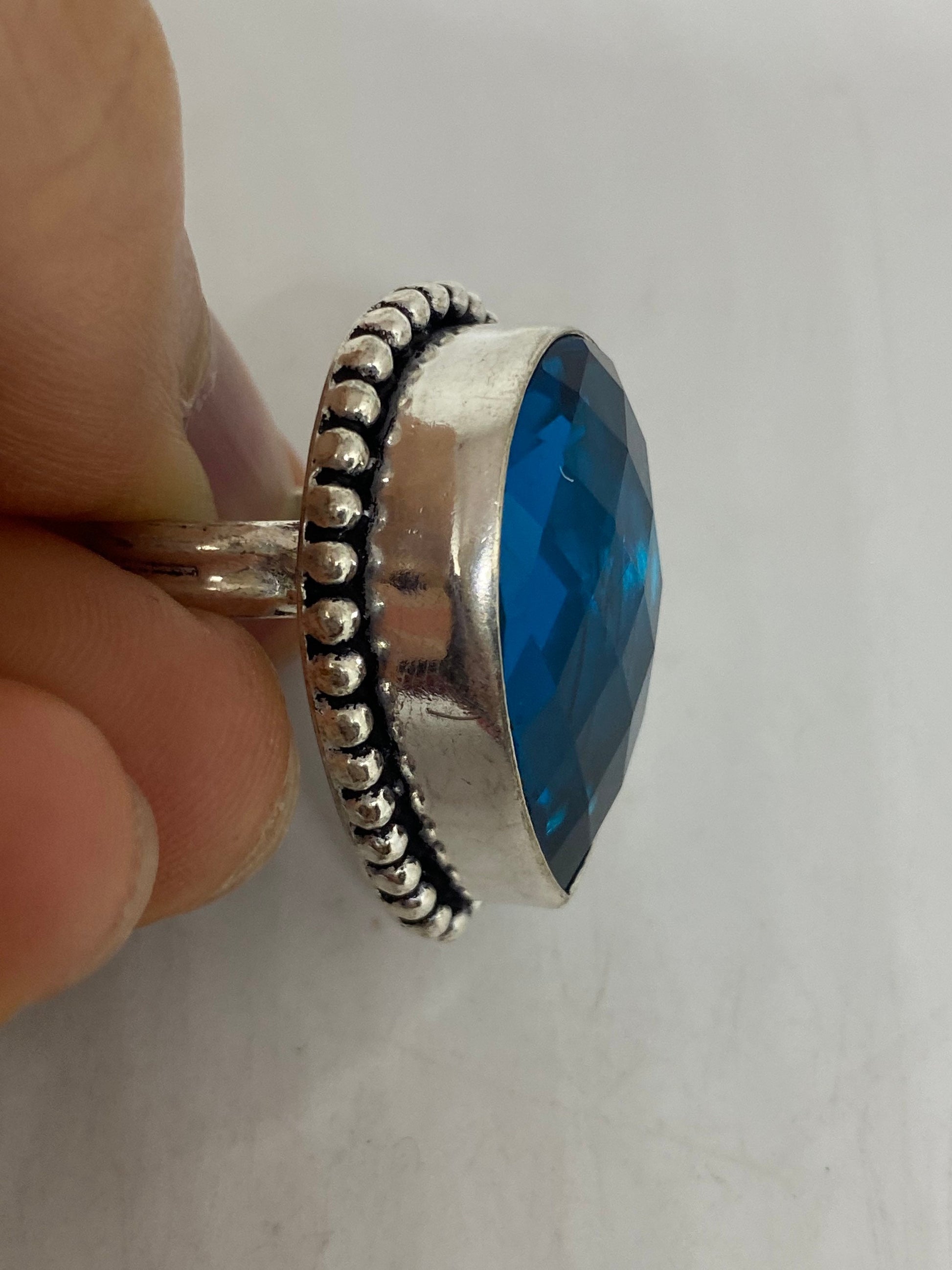 Vintage Blue Vintage Art Glass Ring About 1 Inch Long Knuckle Ring