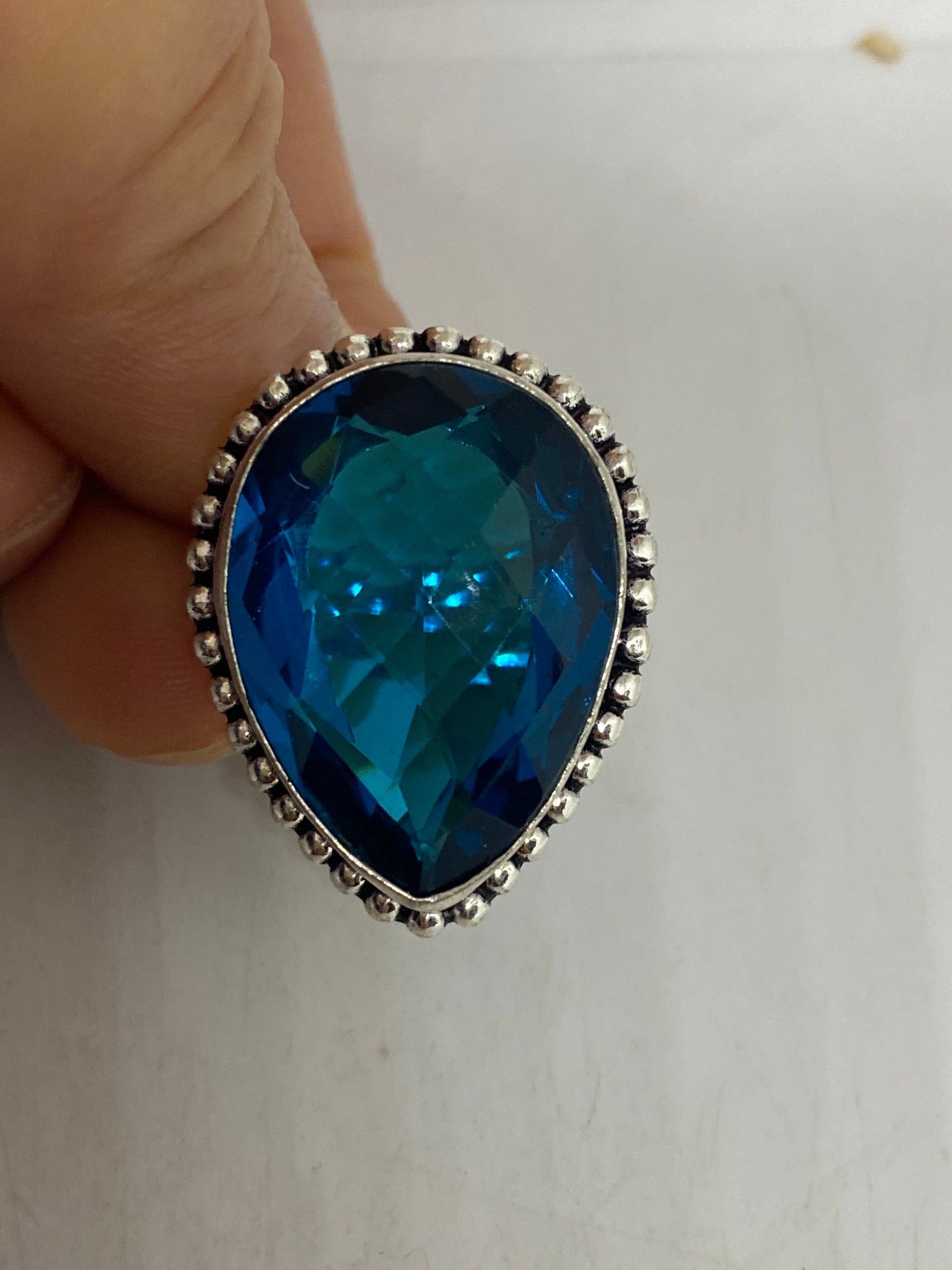 Vintage Blue Vintage Art Glass Ring About 1 Inch Long Knuckle Ring