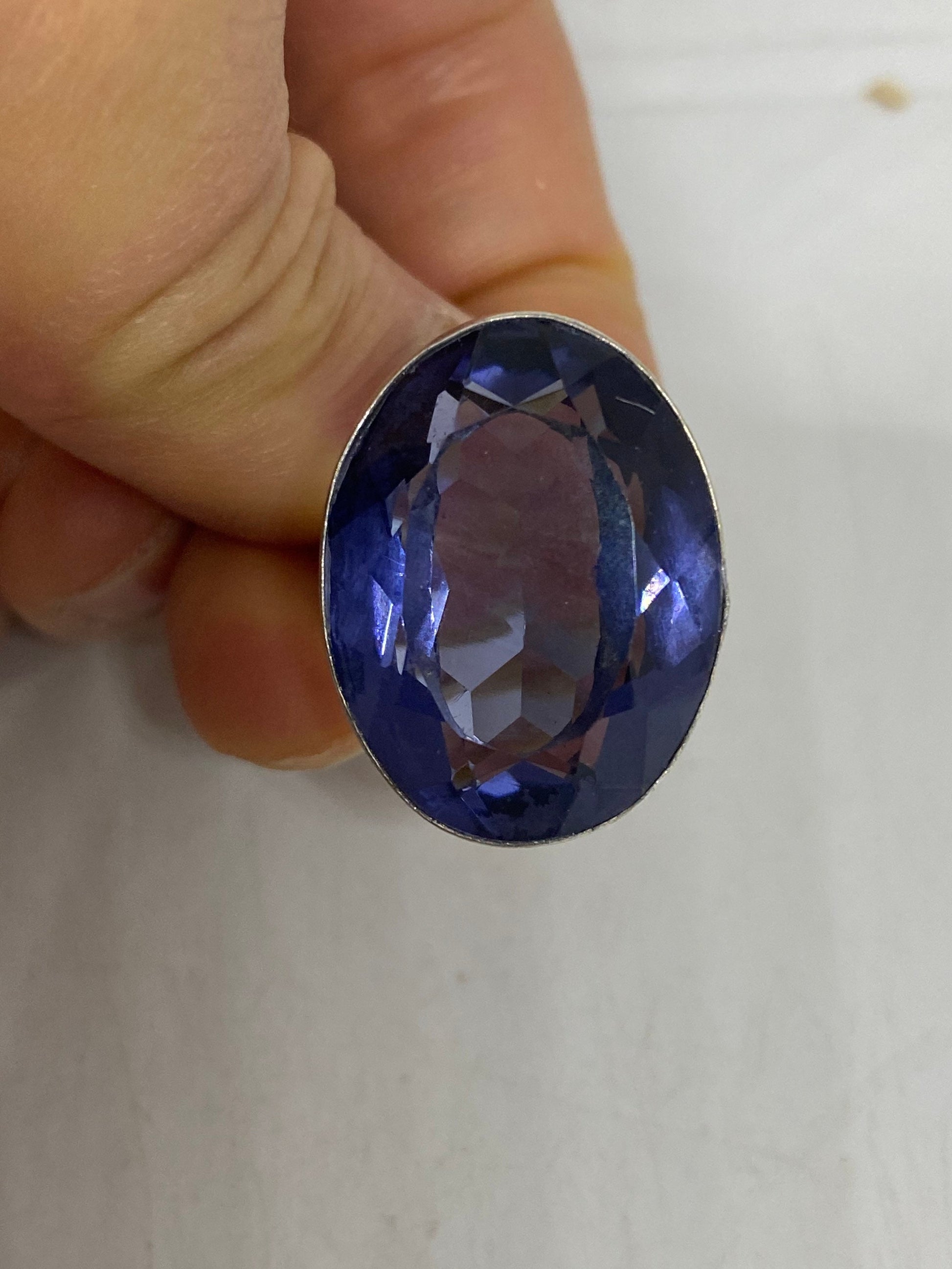 Vintage Blue Vintage Art Glass Ring About 1 Inch Long Knuckle Ring