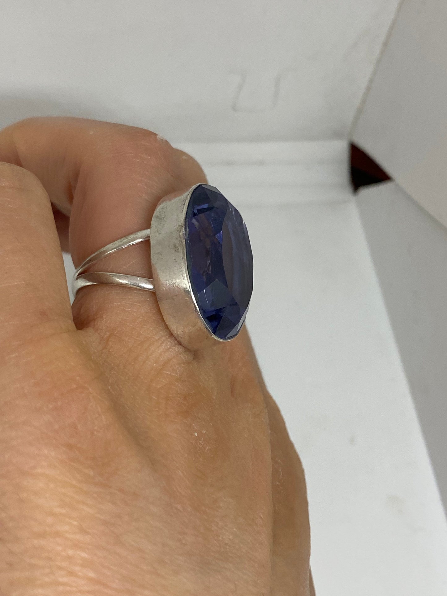 Vintage Blue Vintage Art Glass Ring About 1 Inch Long Knuckle Ring