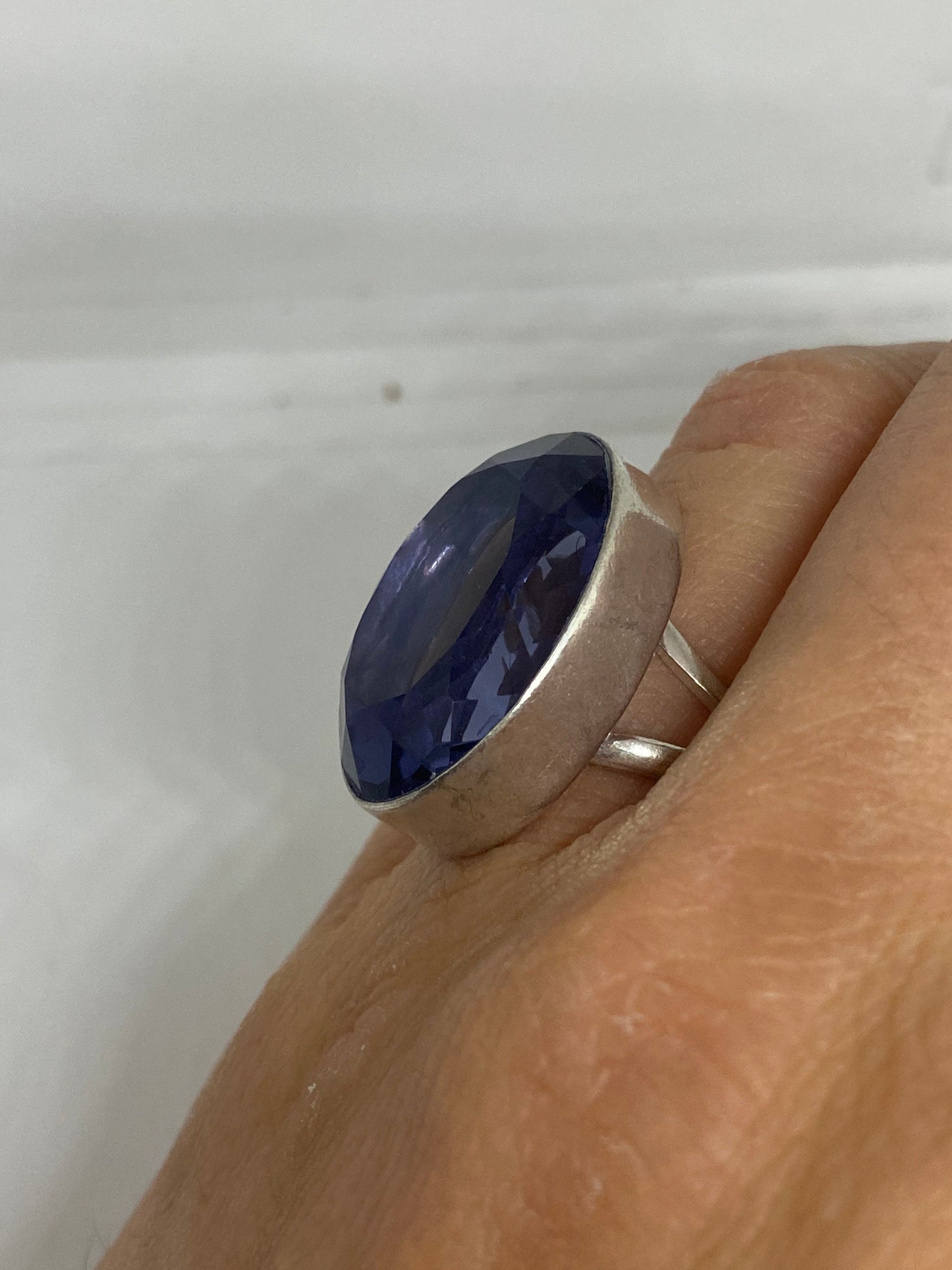 Vintage Blue Vintage Art Glass Ring About 1 Inch Long Knuckle Ring
