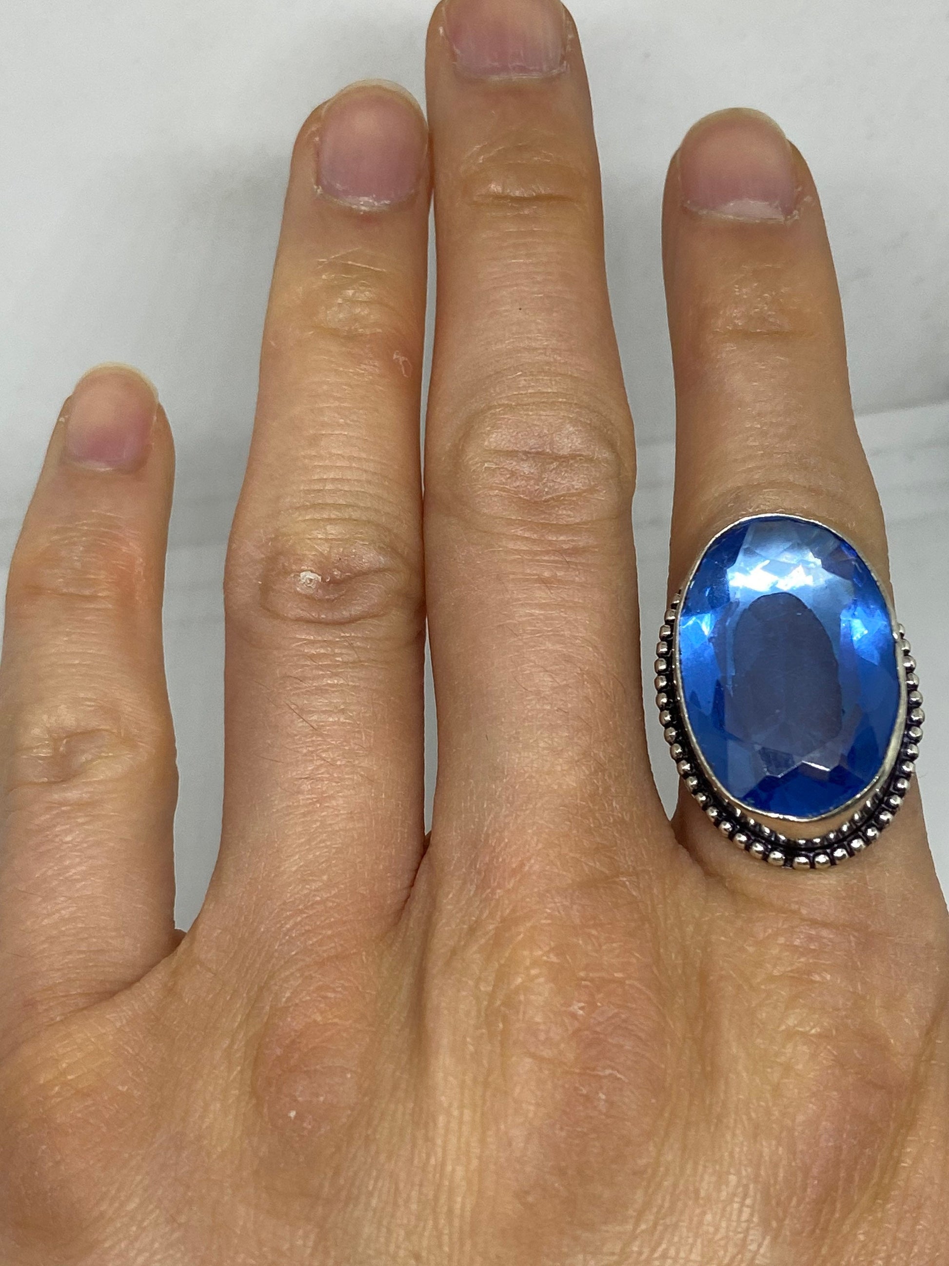 Vintage Blue Vintage Art Glass Ring About 1 Inch Long Knuckle Ring