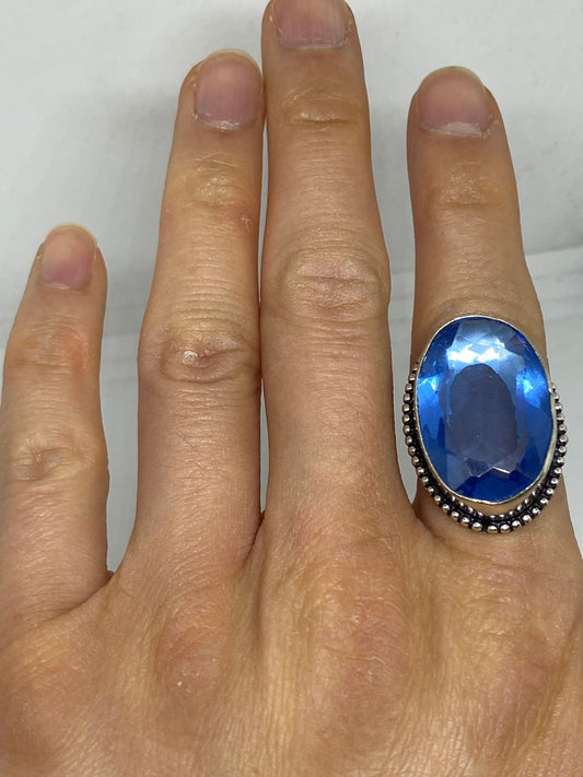 Vintage Blue Vintage Art Glass Ring About 1 Inch Long Knuckle Ring