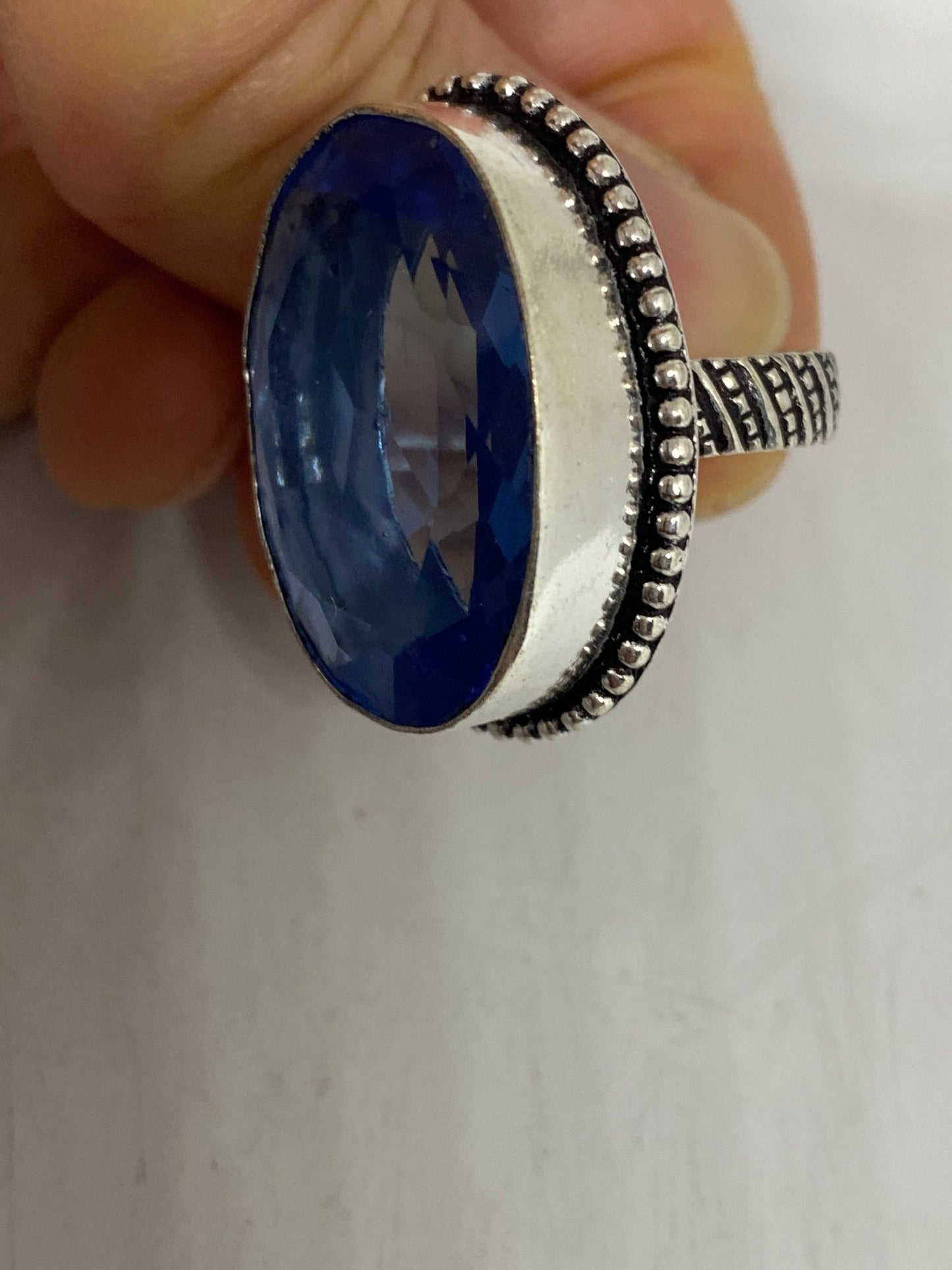 Vintage Blue Vintage Art Glass Ring About 1 Inch Long Knuckle Ring