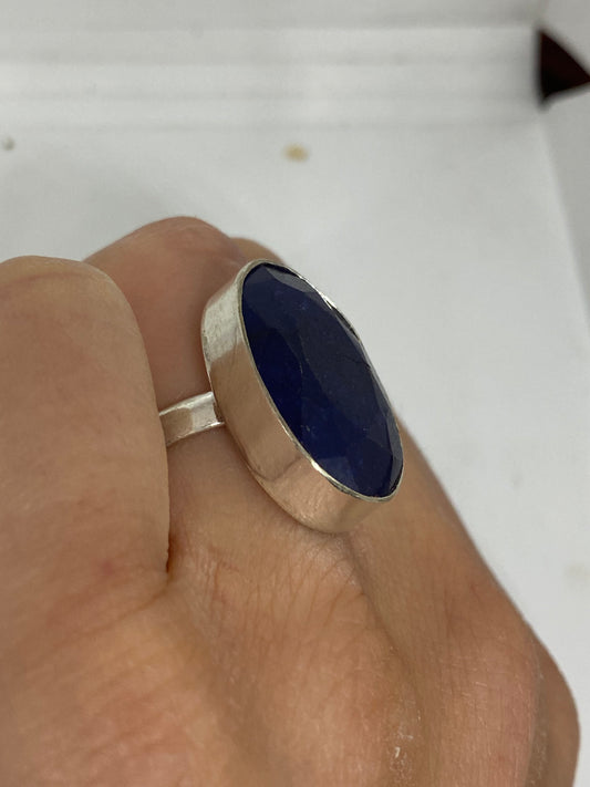 Vintage Blue Sapphire Silver Ring Size 8