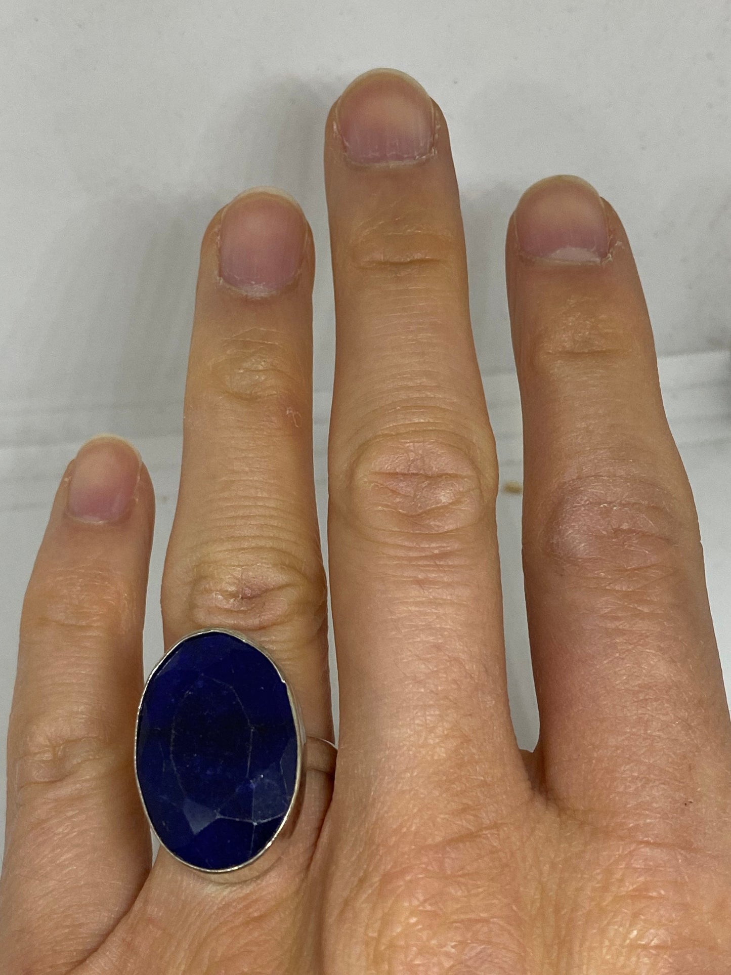 Vintage Blue Sapphire Silver Ring Size 8