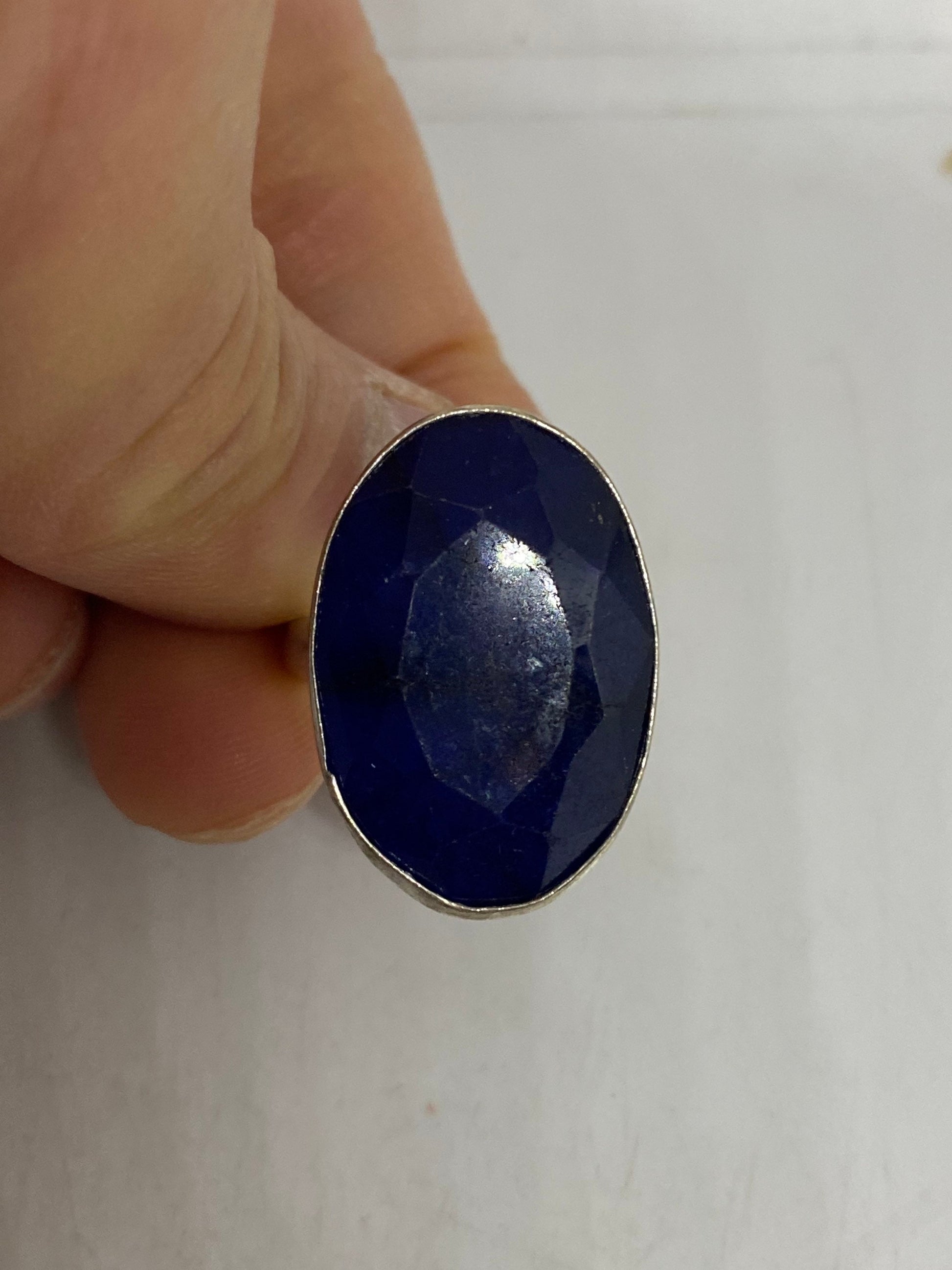 Vintage Blue Sapphire Silver Ring Size 8