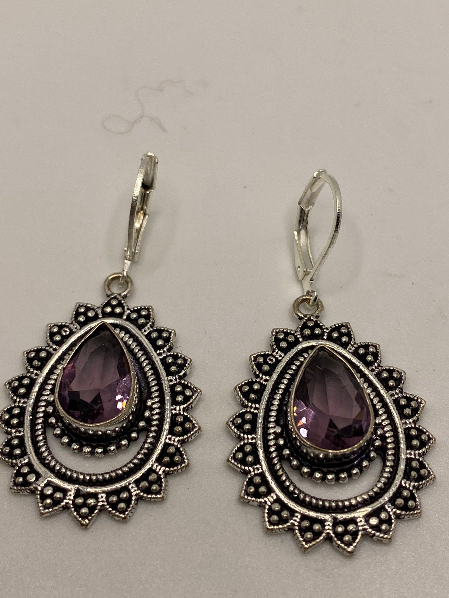 Vintage Sterling Silver Purple Amethyst Earrings