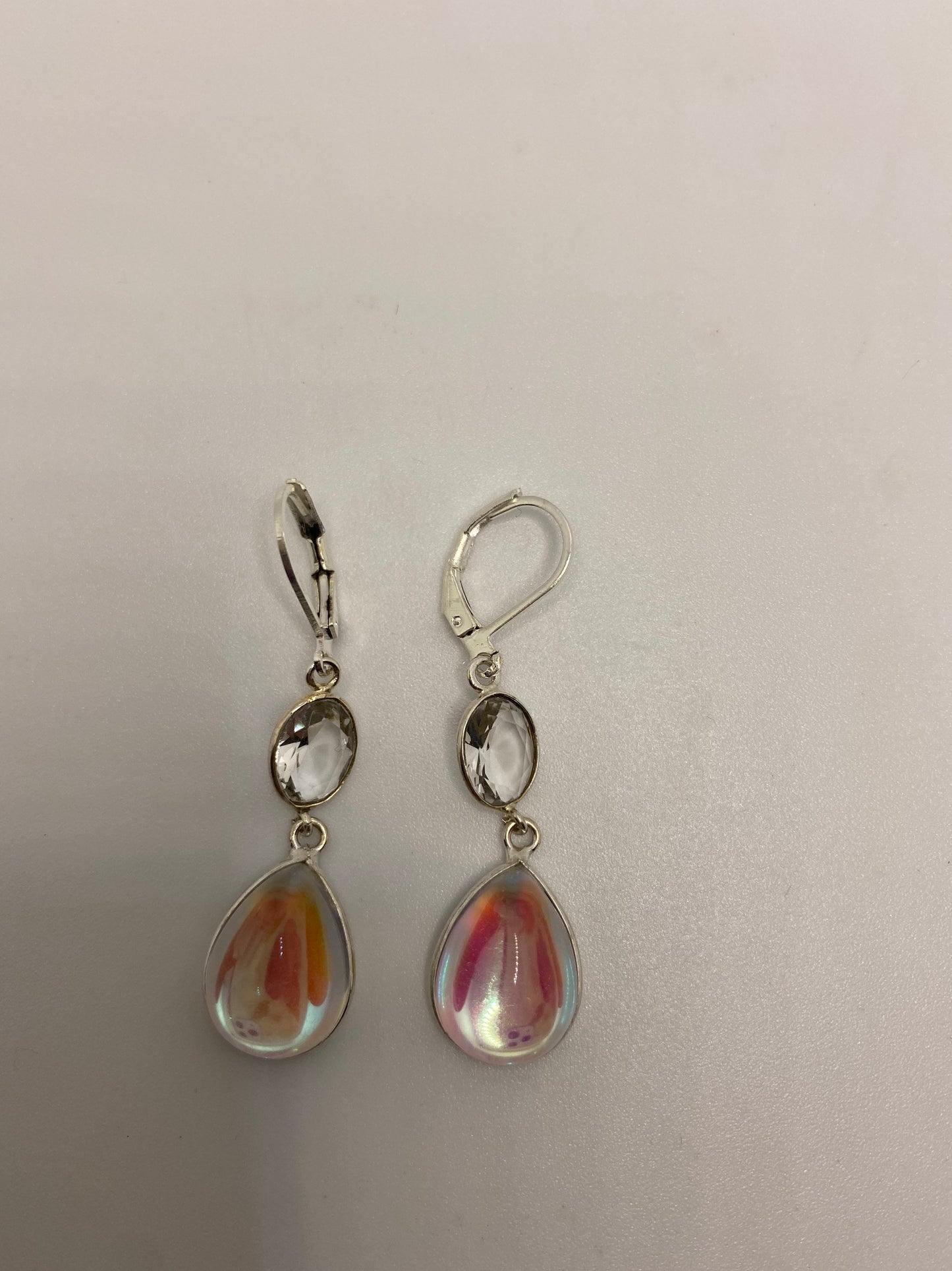 Antique Vintage White Opal Glass Silver Dangle Earrings