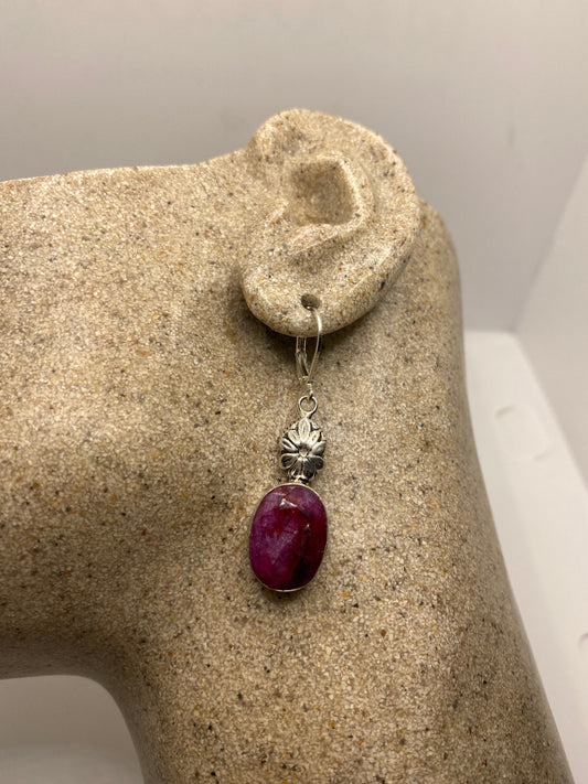 Vintage Handmade Deep Raw Ruby Earrings