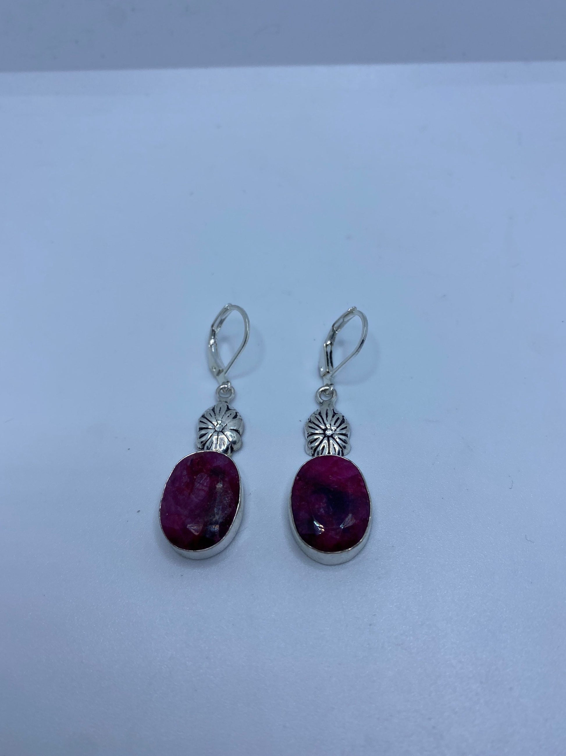 Vintage Handmade Deep Raw Ruby Earrings