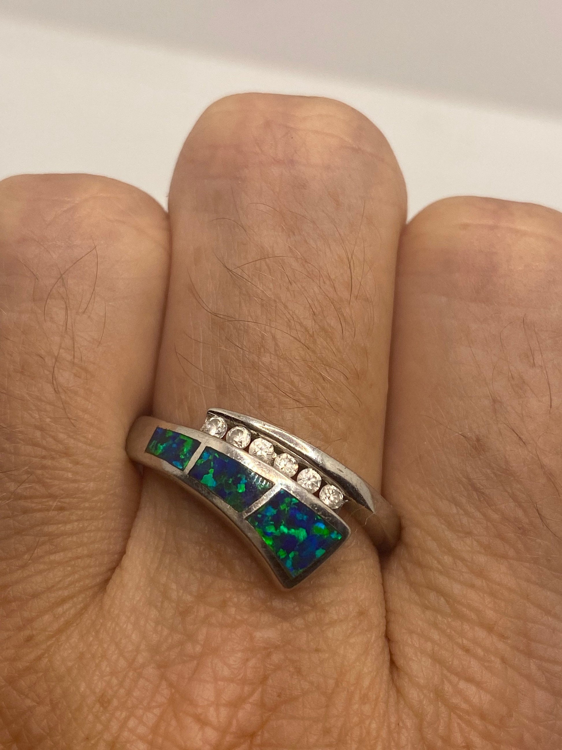 Vintage Opal 925 Sterling Silver Inlay Ring