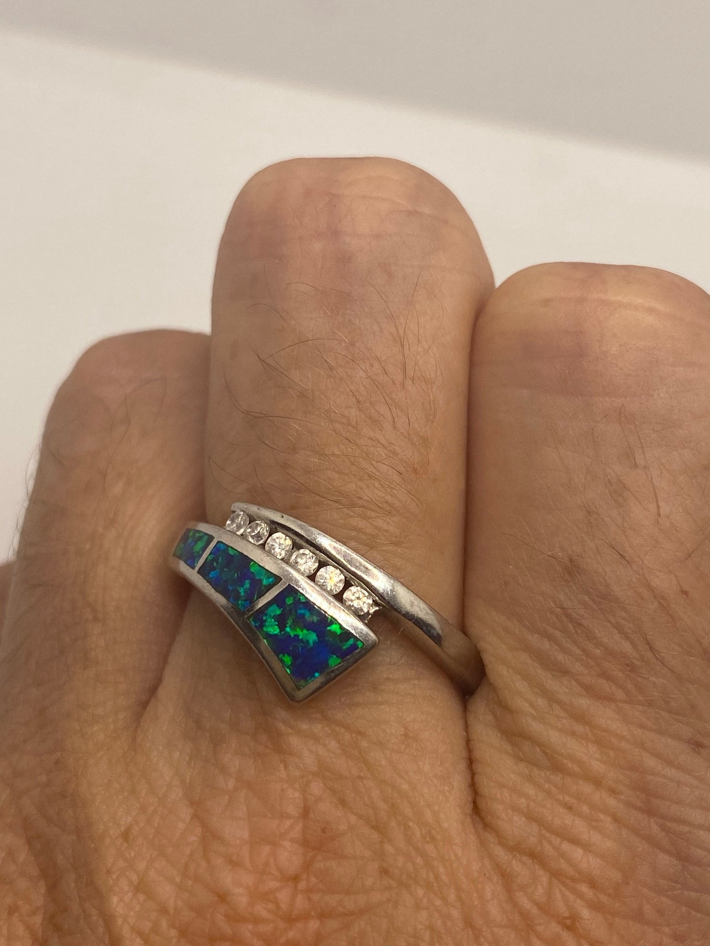 Vintage Opal 925 Sterling Silver Inlay Ring