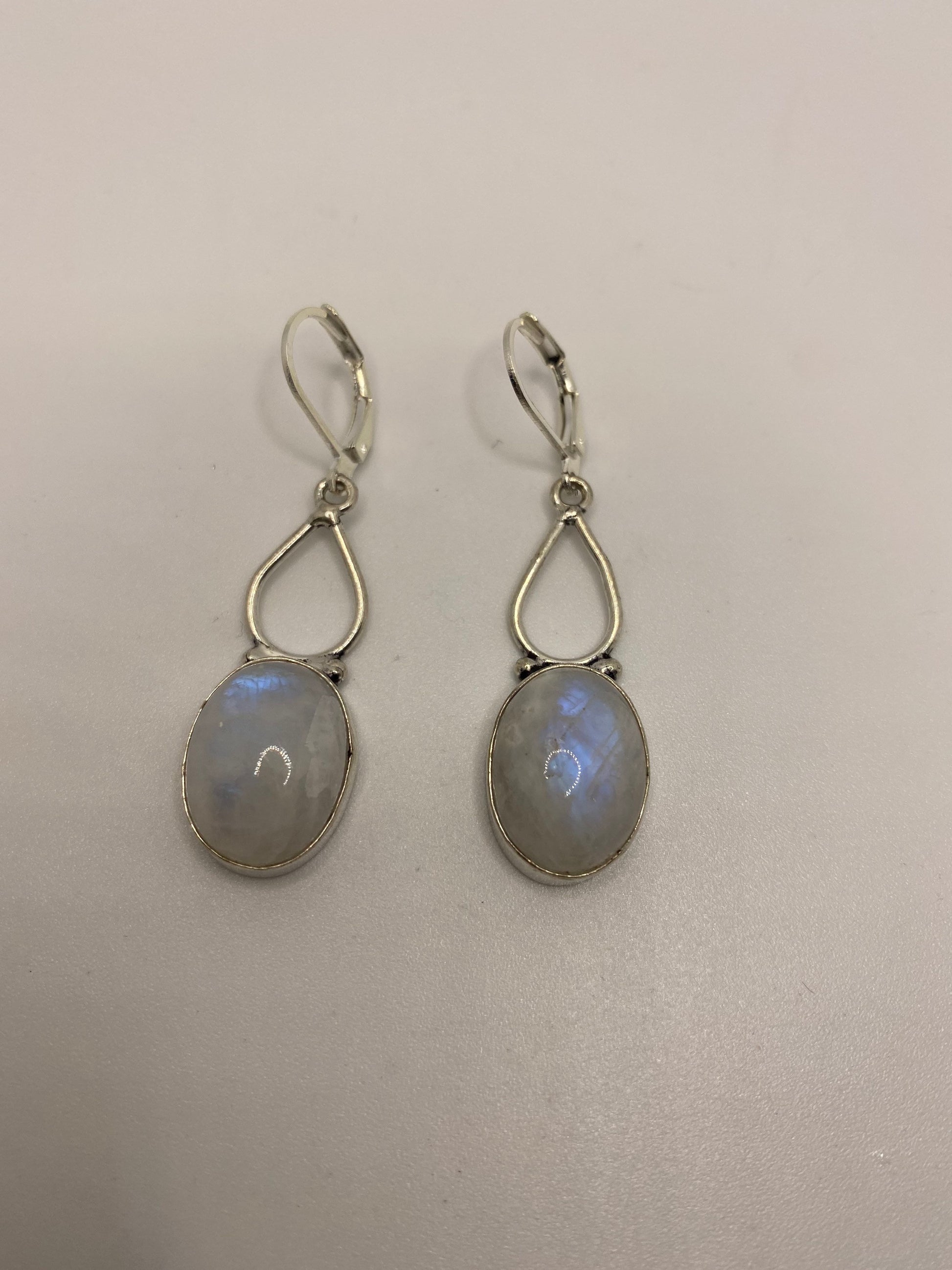Vintage Rainbow Moonstone Silver Dangle Earrings