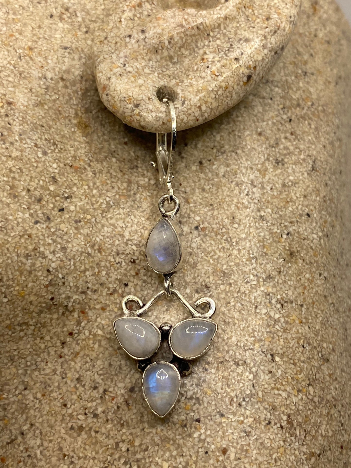 Vintage Rainbow Moonstone Silver Dangle Earrings