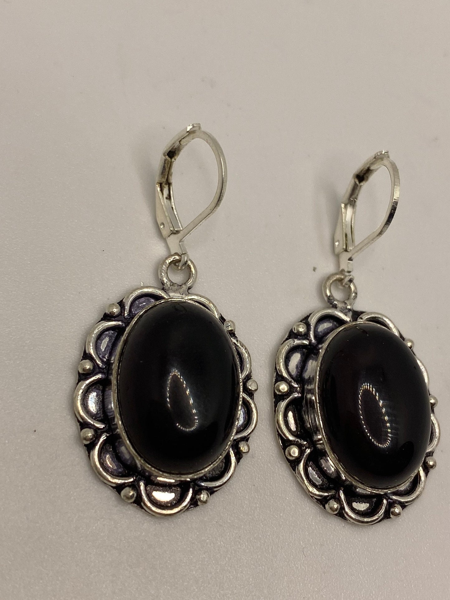 Antique Vintage Amethyst Glass Silver Dangle Earrings