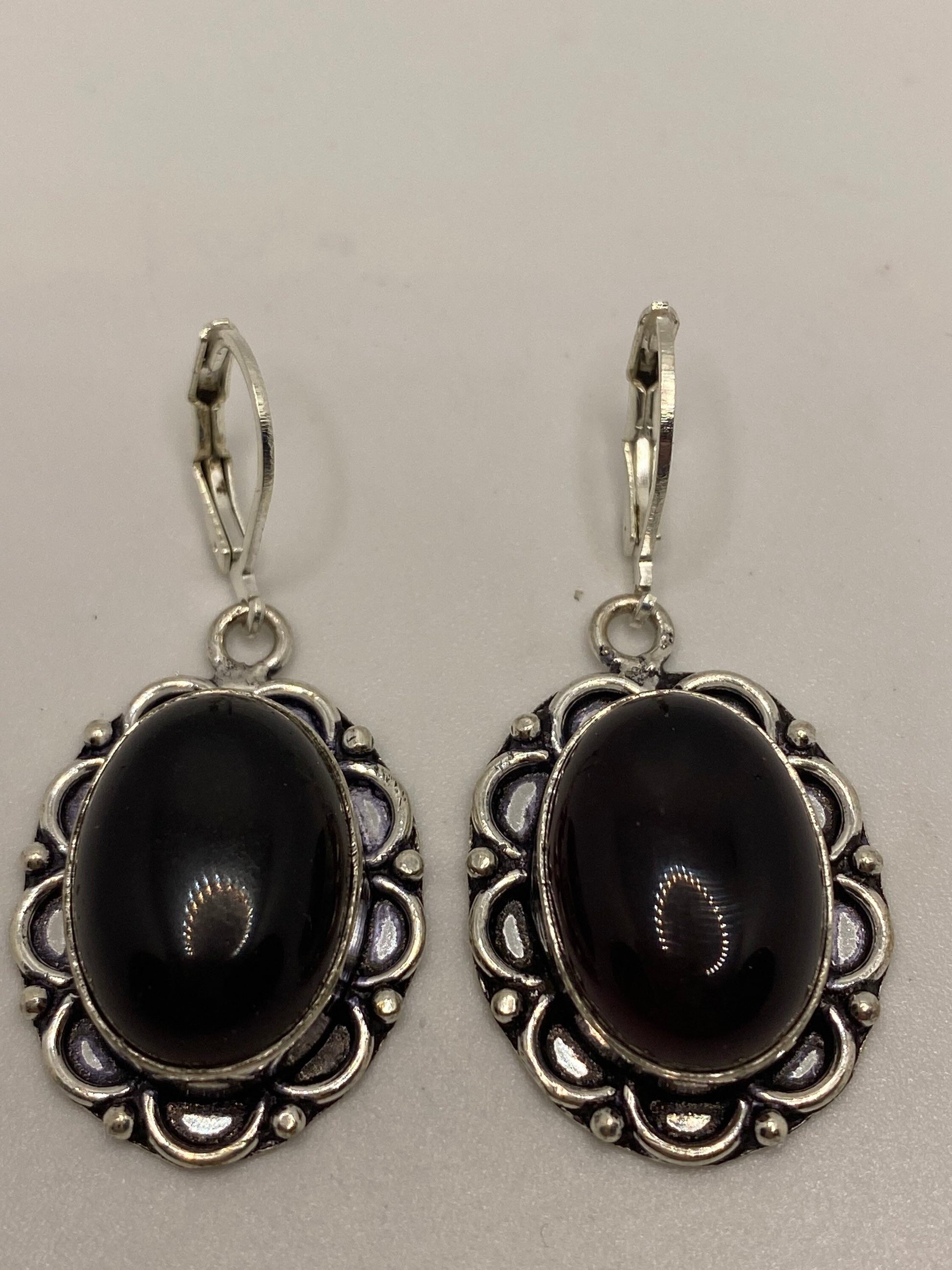 Antique Vintage Amethyst Glass Silver Dangle Earrings